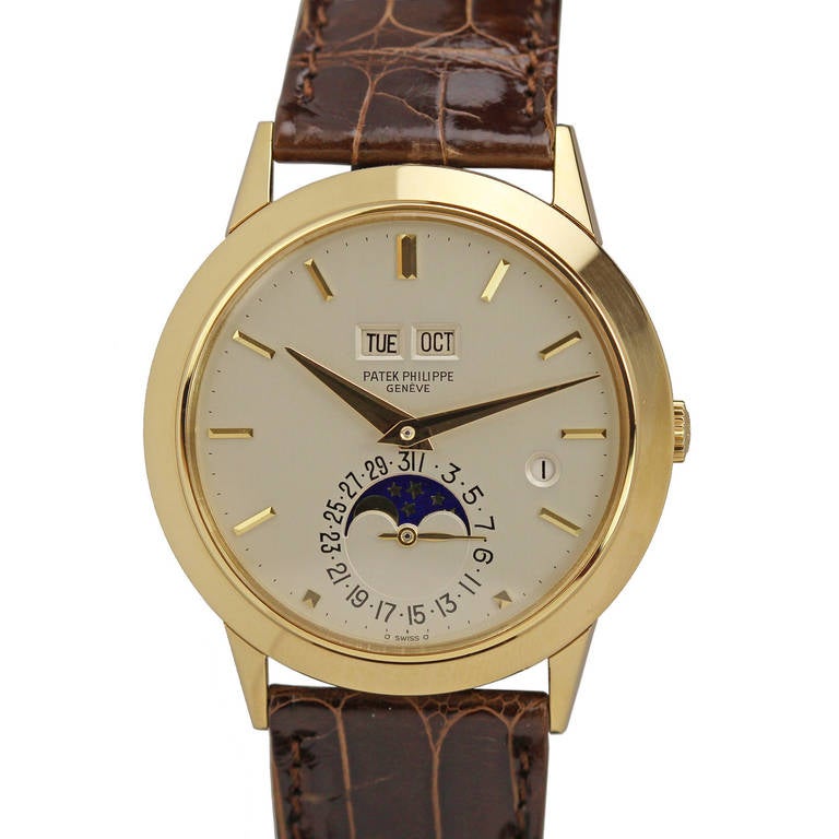 Patek Philippe Yellow Gold Perpetual Calendar Moonphase Wristwatch Ref 3450