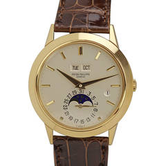 Retro Patek Philippe Yellow Gold Perpetual Calendar Moonphase Wristwatch Ref 3450