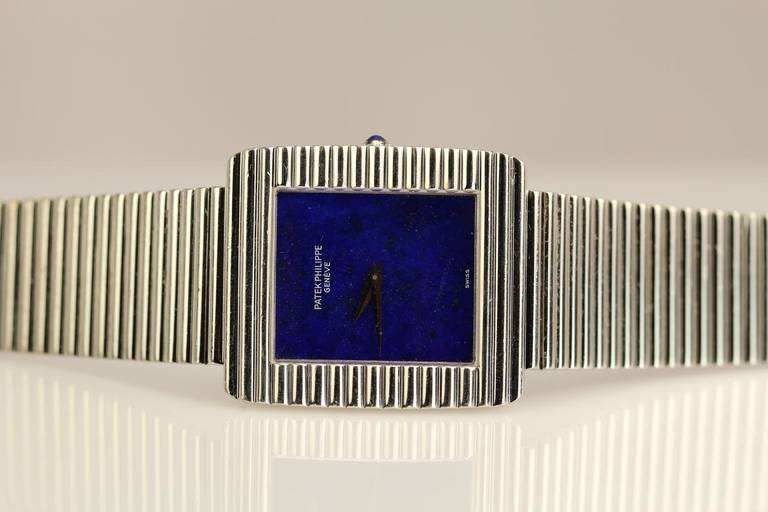 Patek Philippe White Gold Wristwatch with Bracelet and Lapis Dial Ref 3733/1 1