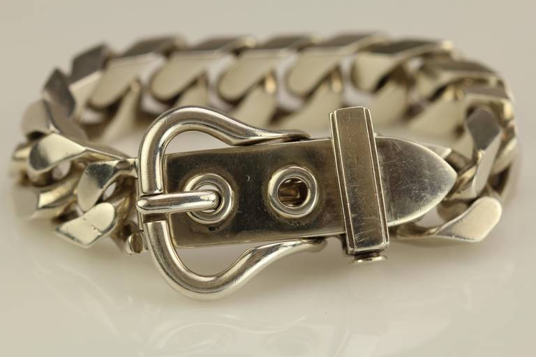 Vintage Hermes sterling silver Curb Link Buckle bracelet.