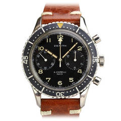Retro Zenith Stainless Steel Military Chronograph Wristwatch circa 1970s