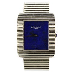 Patek Philippe White Gold Wristwatch with Bracelet and Lapis Dial Ref 3733/1