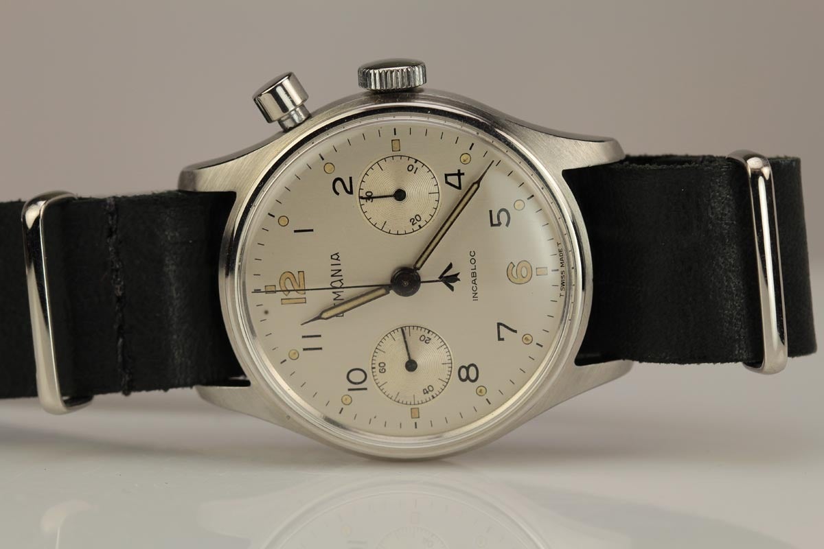 Lemania Stainless Steel Military Single-Button Chronograph Wristwatch 1