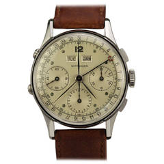 Retro Wittnauer Stainless Steel Triple Calendar Chronograph Wristwatch circa 1950s