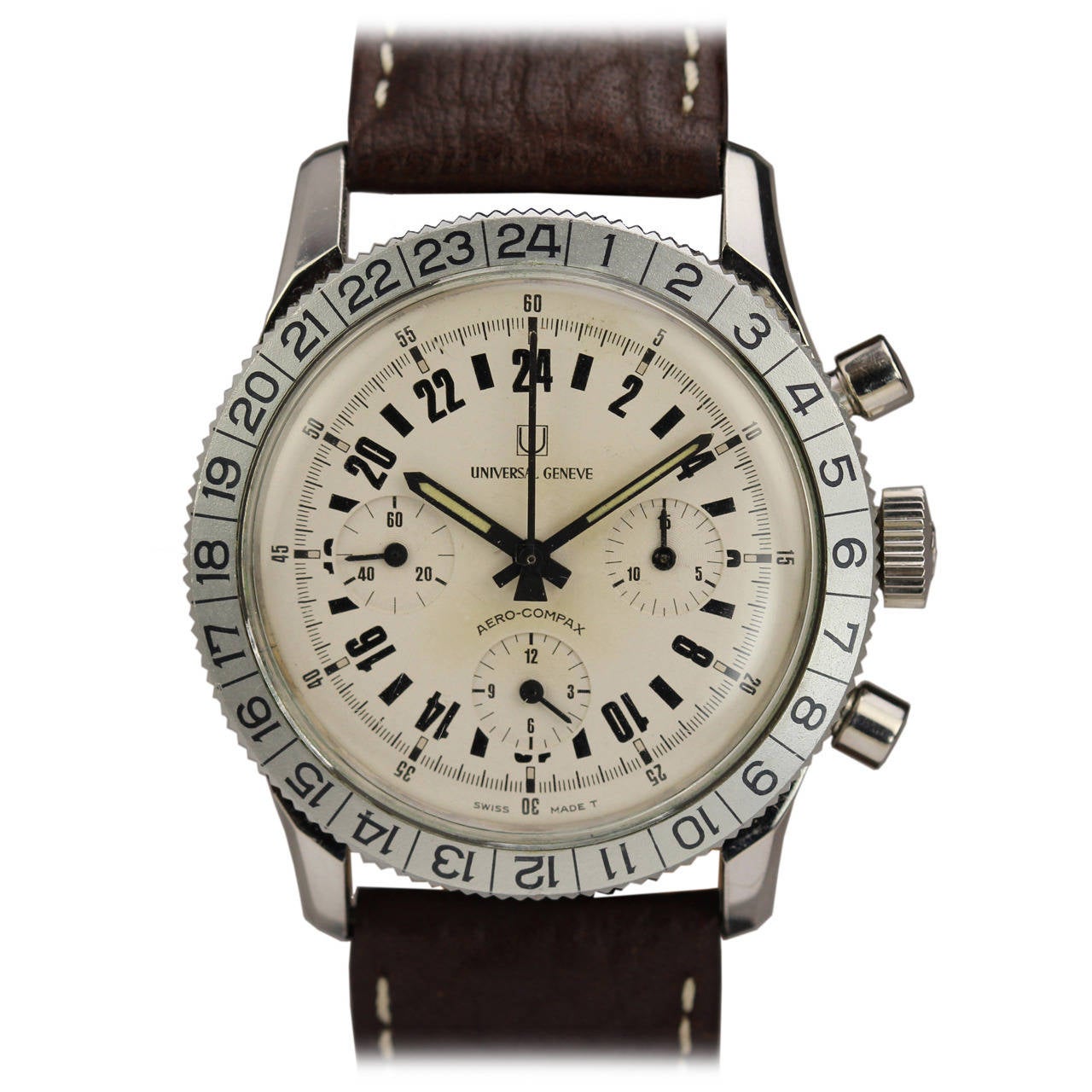 Universal Stainless Steel Aero Compax 24-Hour Chronograph Wristwatch circa 1960s