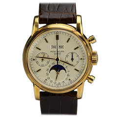 Vintage Patek Philippe Yellow Gold Perpetual Calendar Chronograph Wristwatch Ref 2499