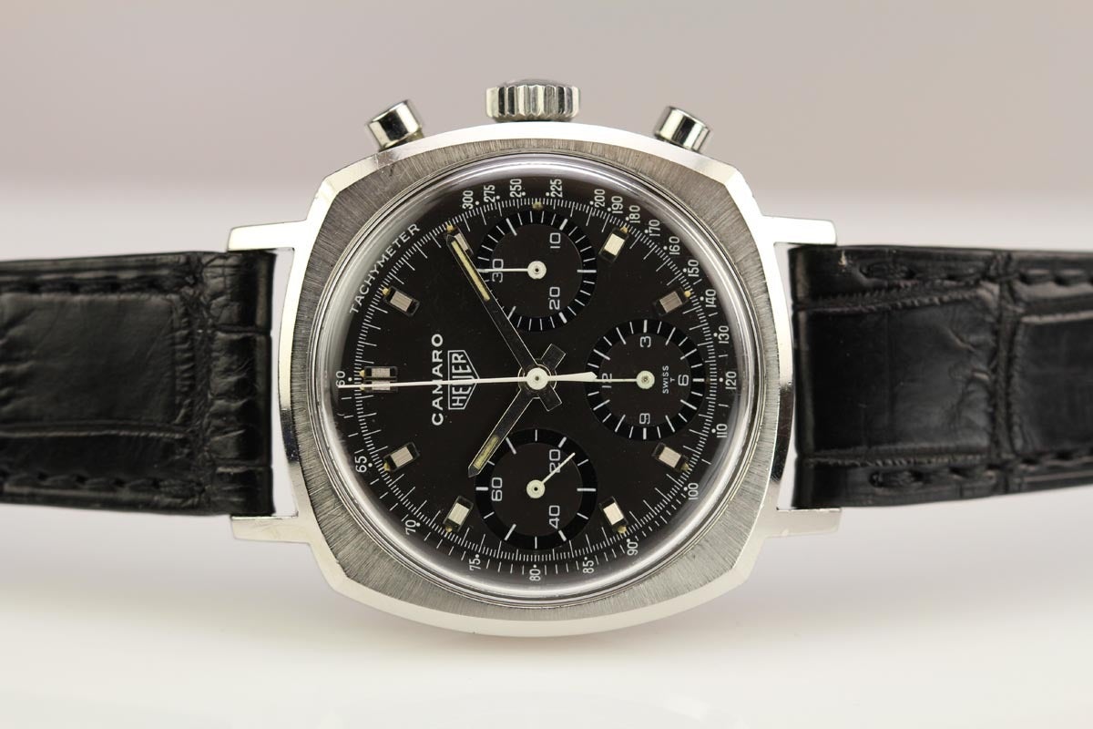 Heuer Stainless Steel Camaro Chronograph Wristwatch circa 1970s 2