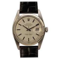 Rolex Stainless Steel and White Gold Datejust Wristwatch Ref 1601 circa 1977