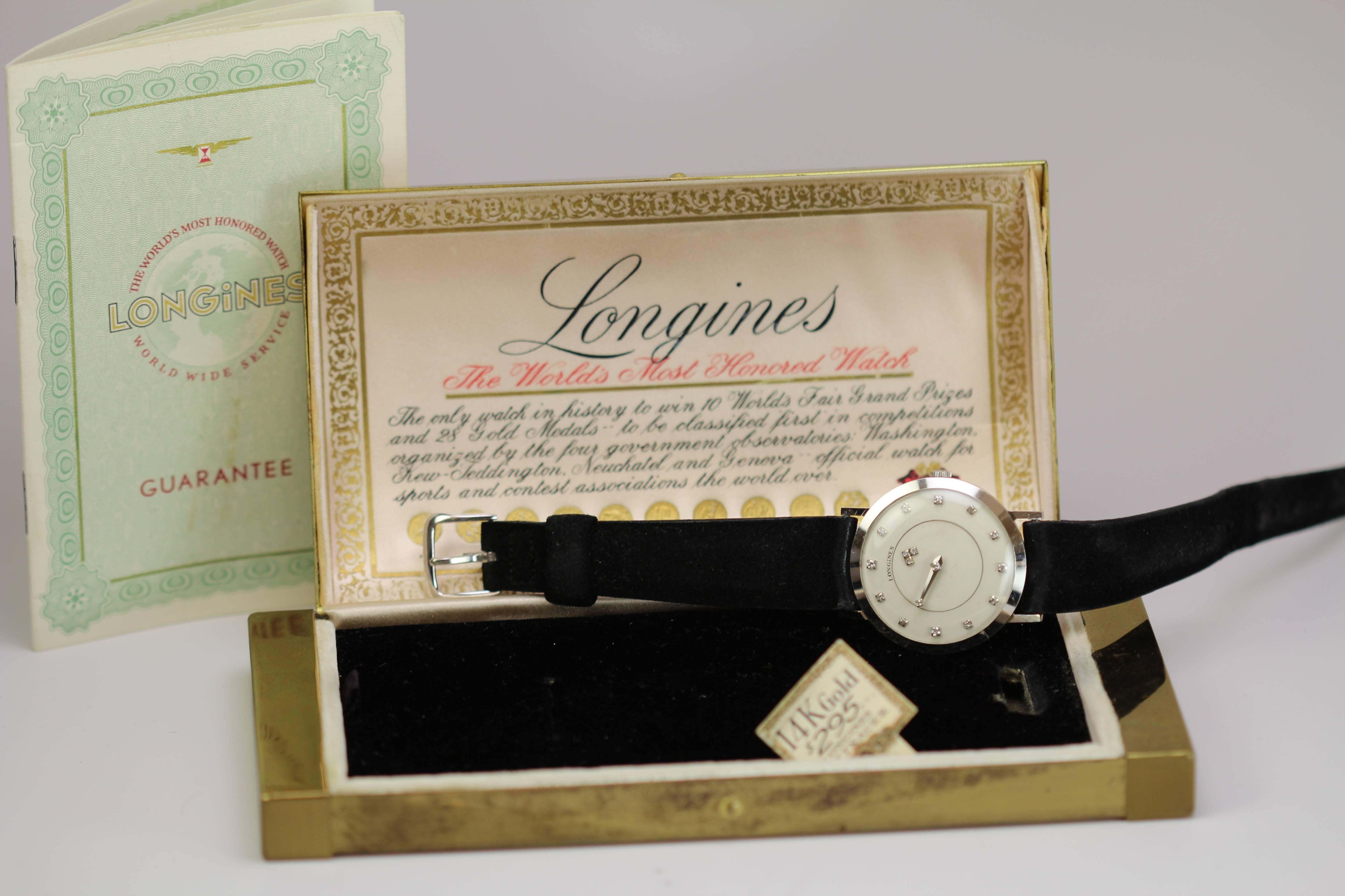 Longines Mystery dial in 14k white gold with Longines box.