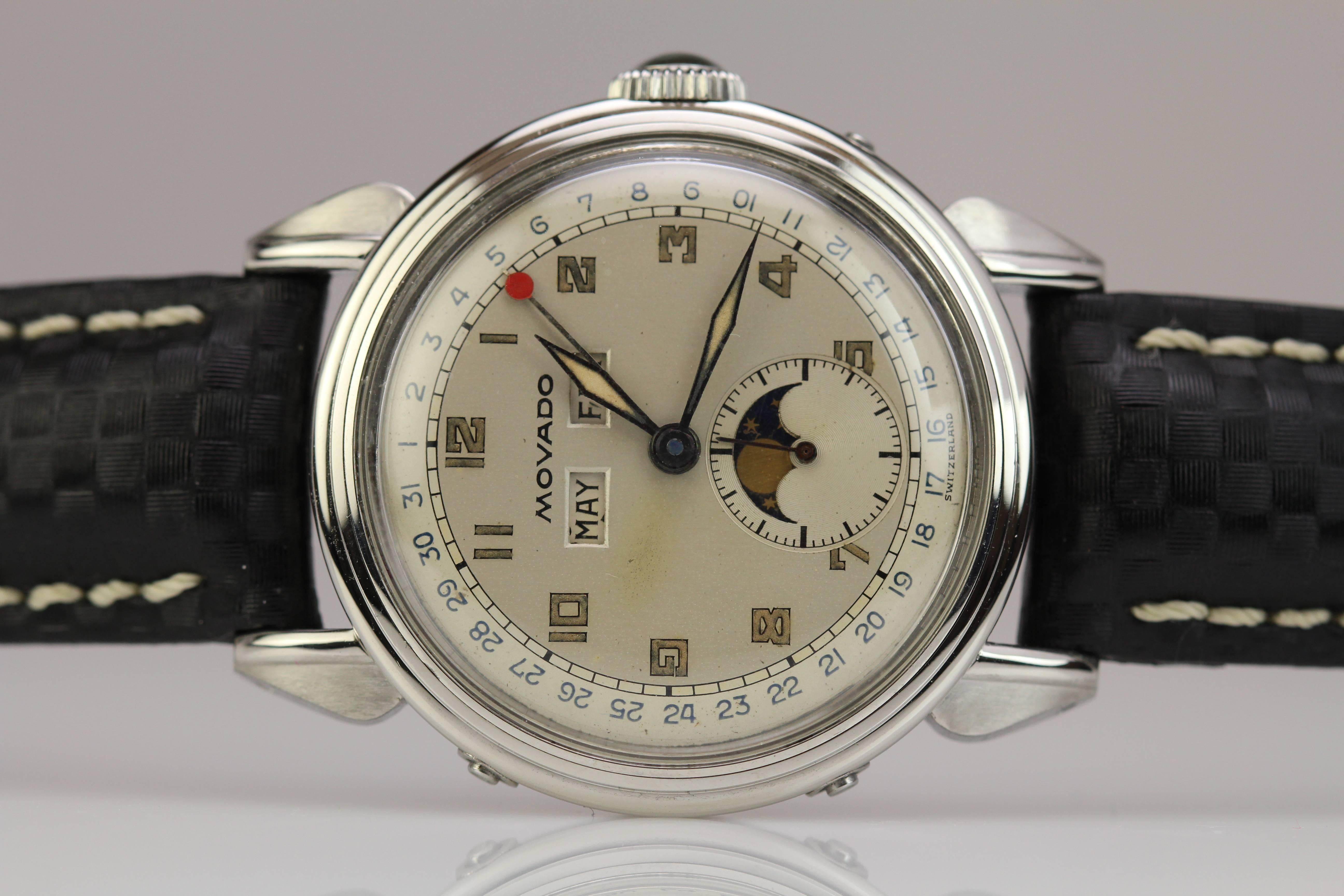 Movado Edelstahl Dreifachdatum-Mondphase-Armbanduhr Ref 14970 1
