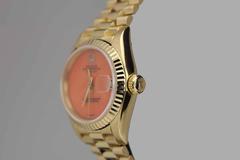 Rolex Lady's Yellow Gold Coral Dial President Wristwatch Ref 69138