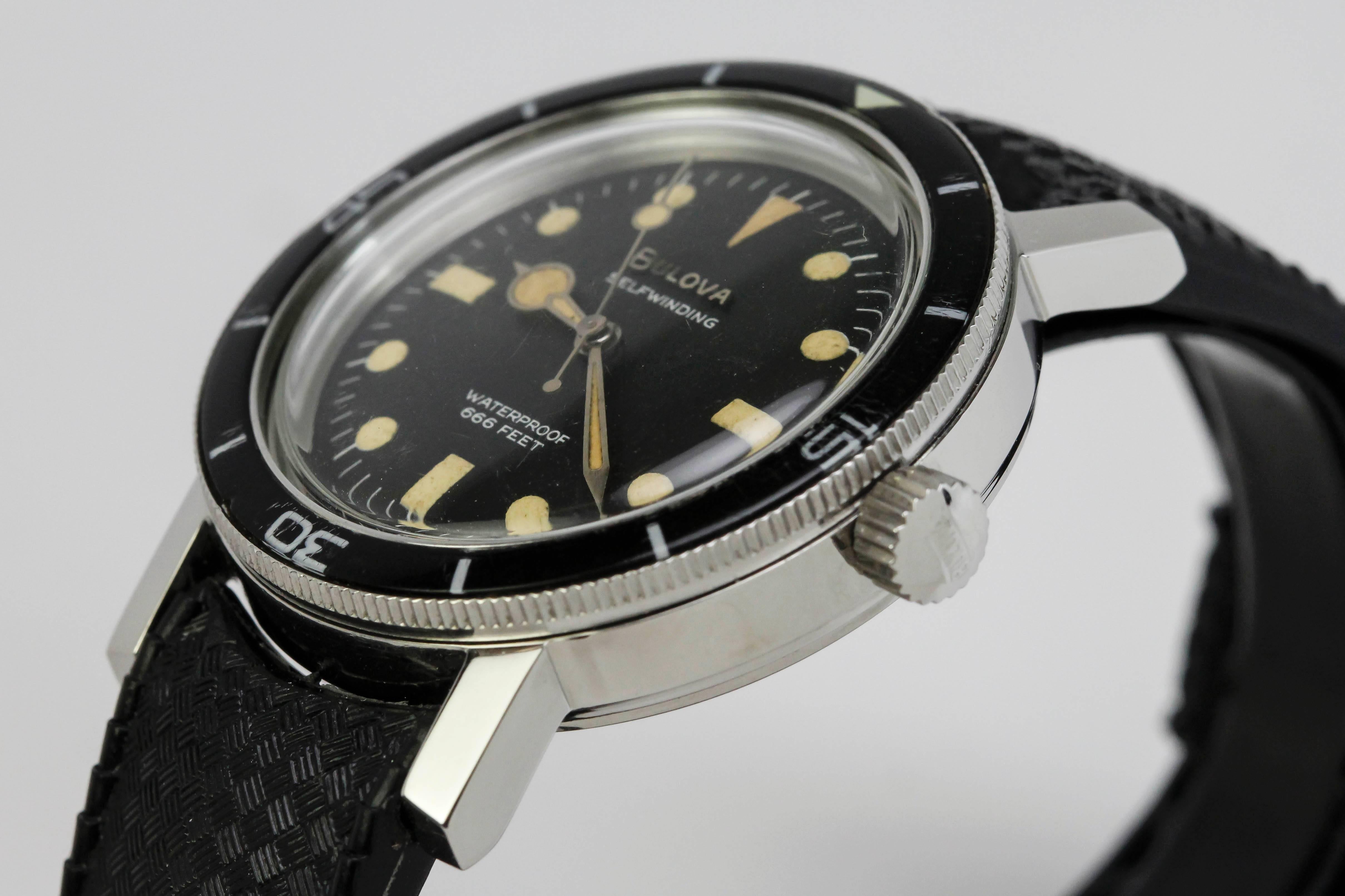 Bulova Watch Co. Stainless Steel 666 Diver's Wristwatch Ref M7  3