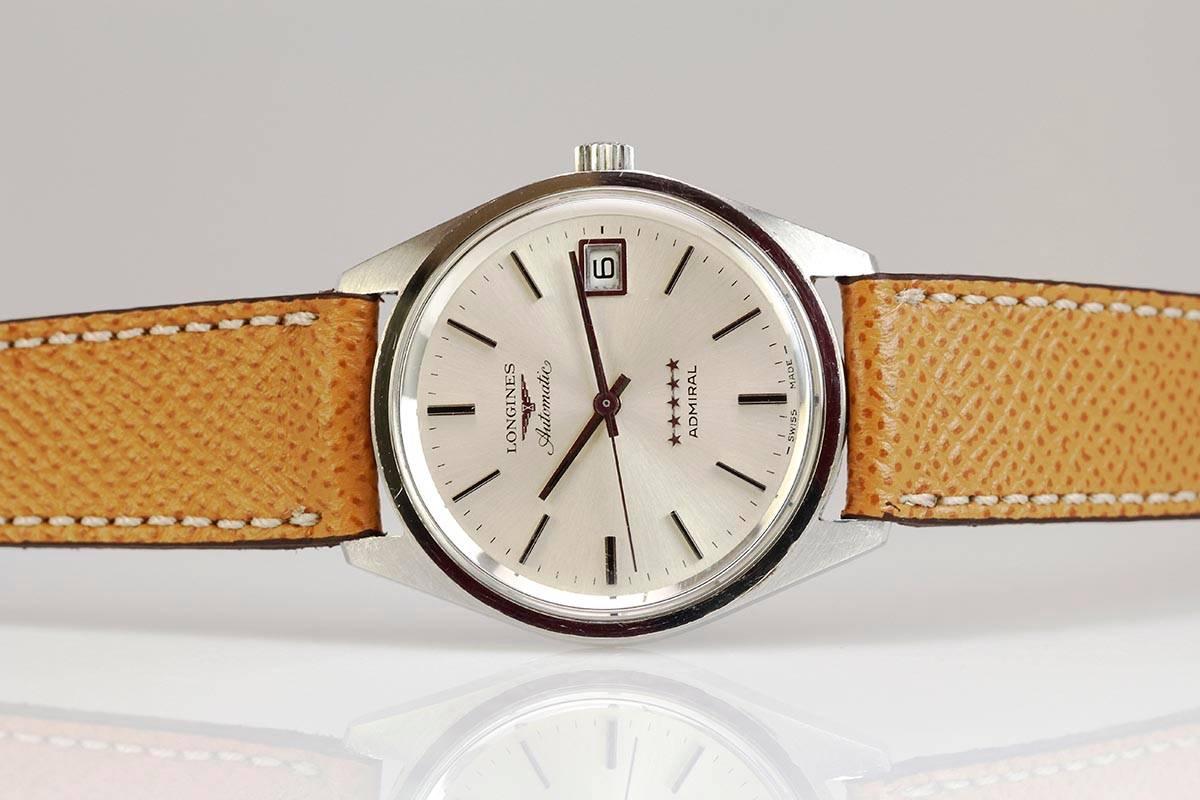 Longines Stainless Steel Admiral 5 Star Calendar Wristwatch Ref 8336/3 In Excellent Condition In Miami Beach, FL