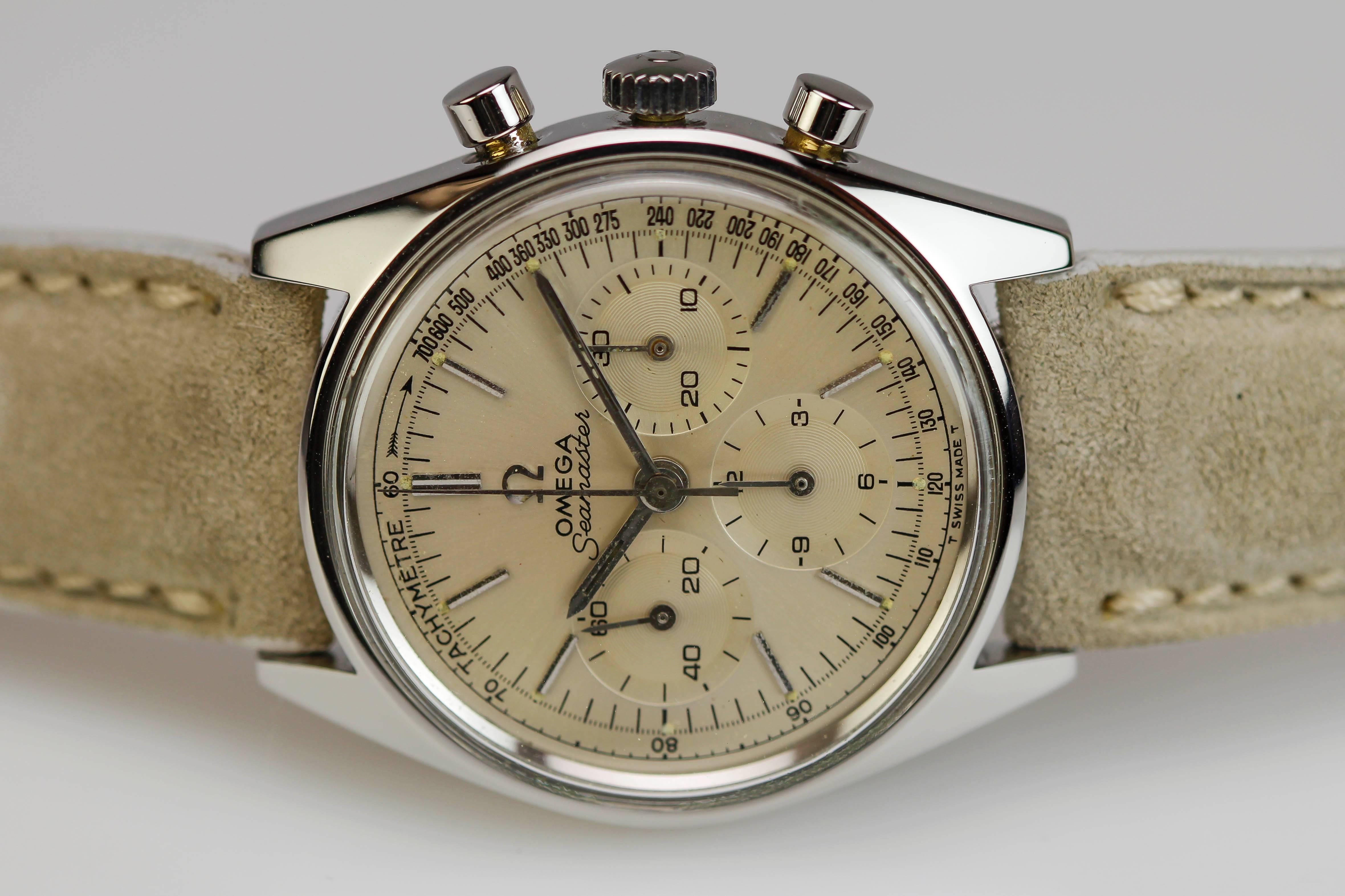 Omega Stainless Steel Seamaster Chronograph Manual Wind Wristwatch In Excellent Condition In Miami Beach, FL
