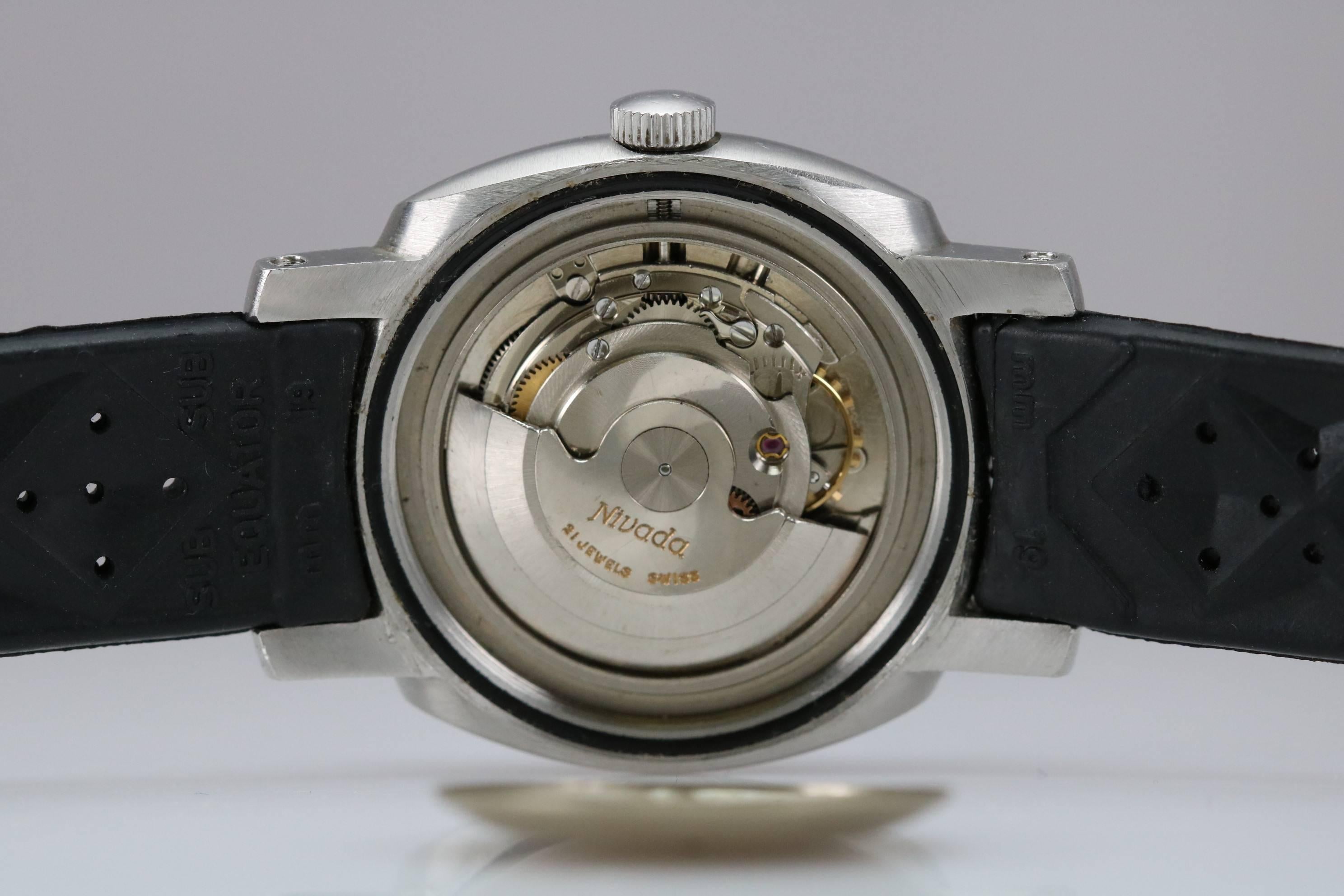 Nivada Grenchen Stainless Steel Depthmaster Wristwatch, circa 1960s 2
