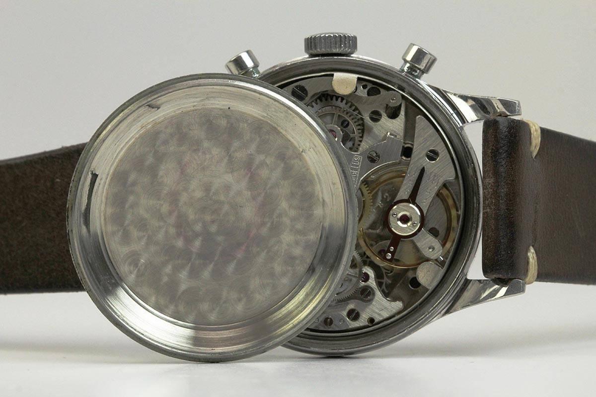 Angelus Stainless Steel Gilt Dial Chronograph Wristwatch 6