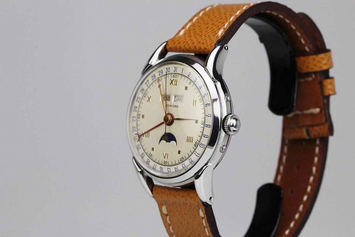Edelstahl Dreifachdatum Kalender Mond Phase Tag Datum Armbanduhr von Leonidas Herren