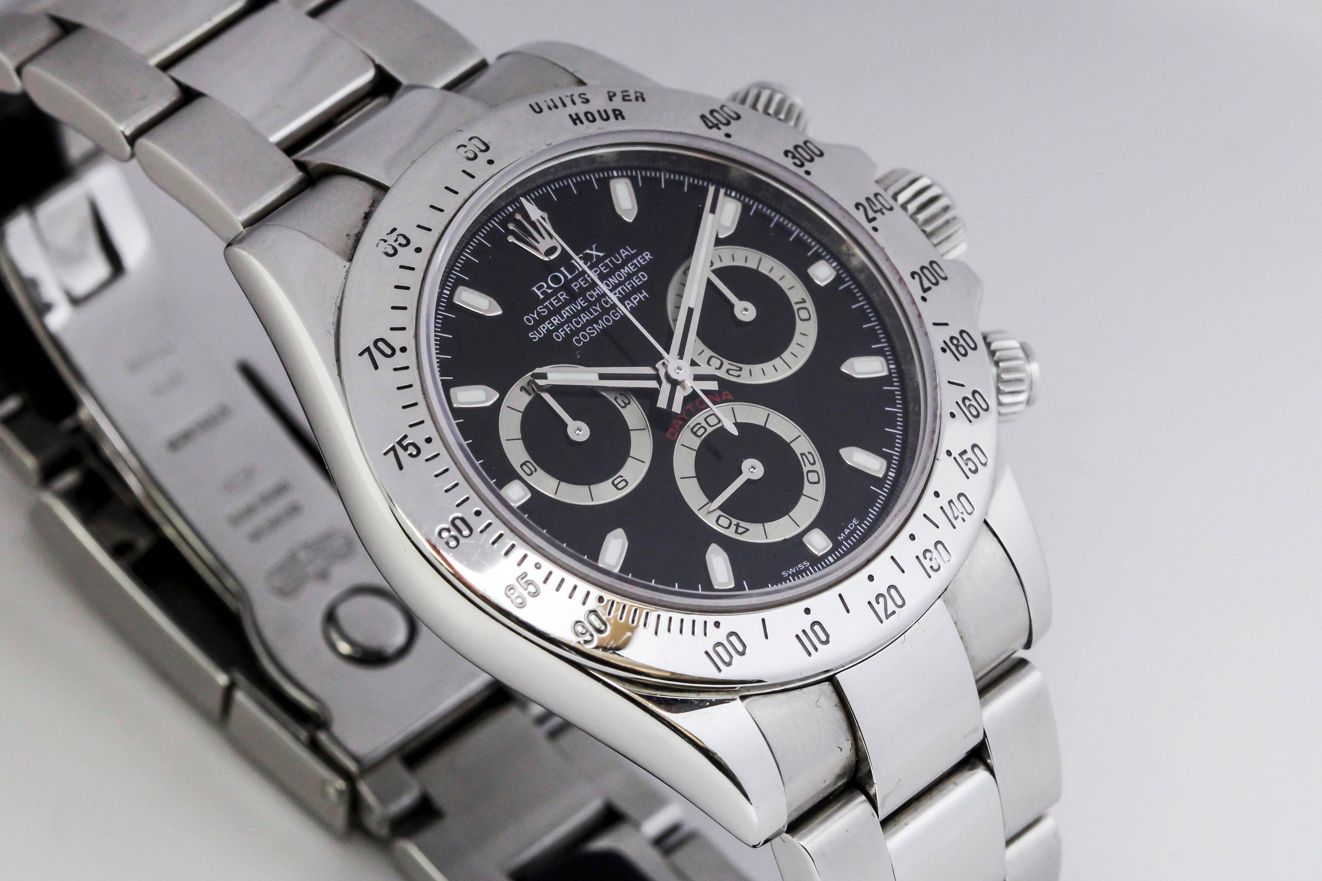 Rolex Stainless Steel Daytona Black Dial Automatic Wristwatch Ref 116520 In Excellent Condition In Miami Beach, FL