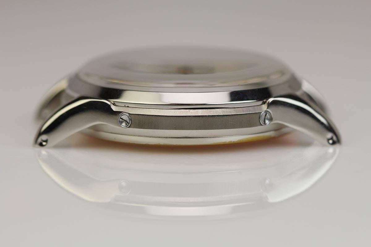 NOS Leonidas Stainless Steel Triple Date Moon Phase Wristwatch In Excellent Condition In Miami Beach, FL