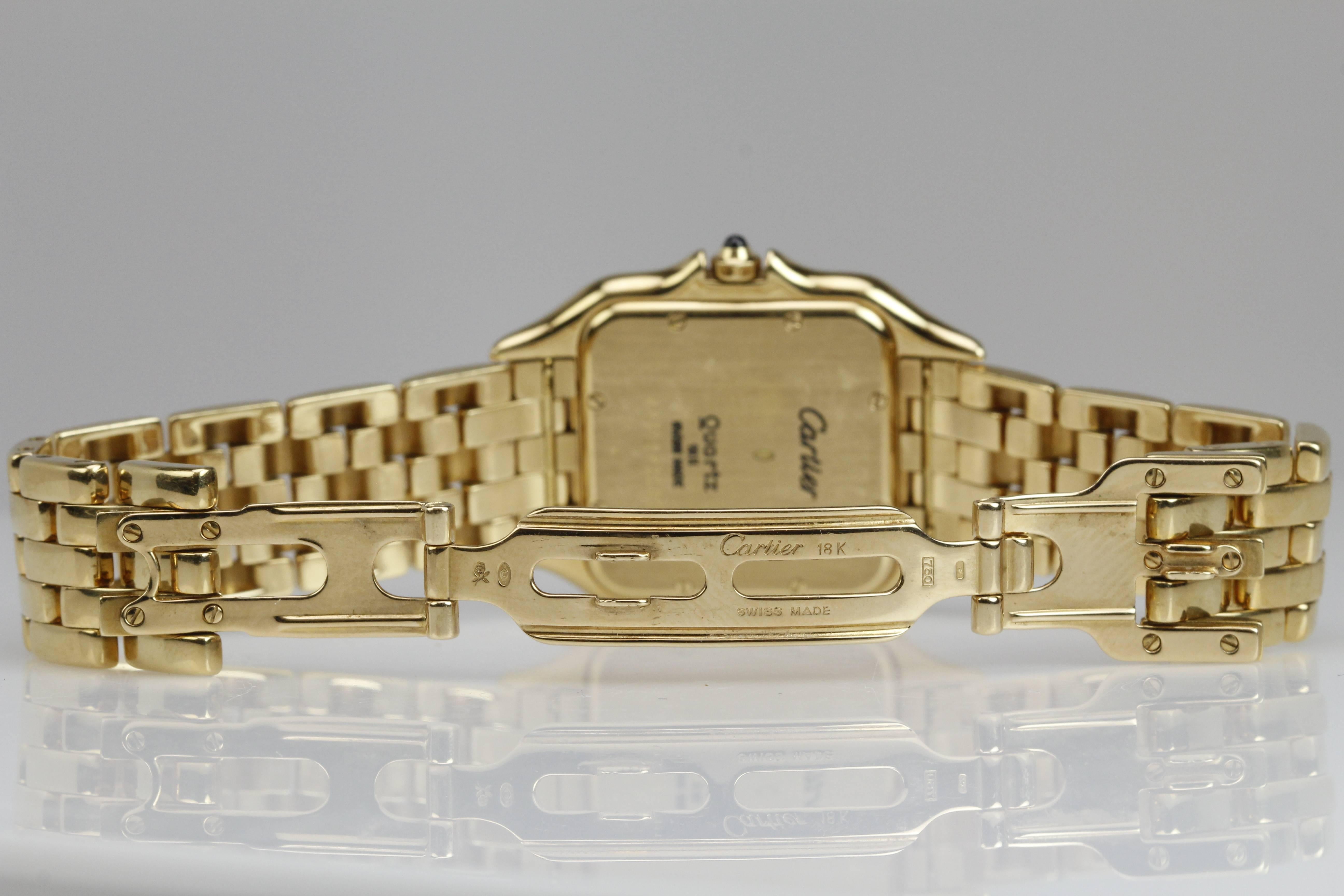Cartier Yellow Gold Panthere Quartz Wristwatch In Excellent Condition In Miami Beach, FL