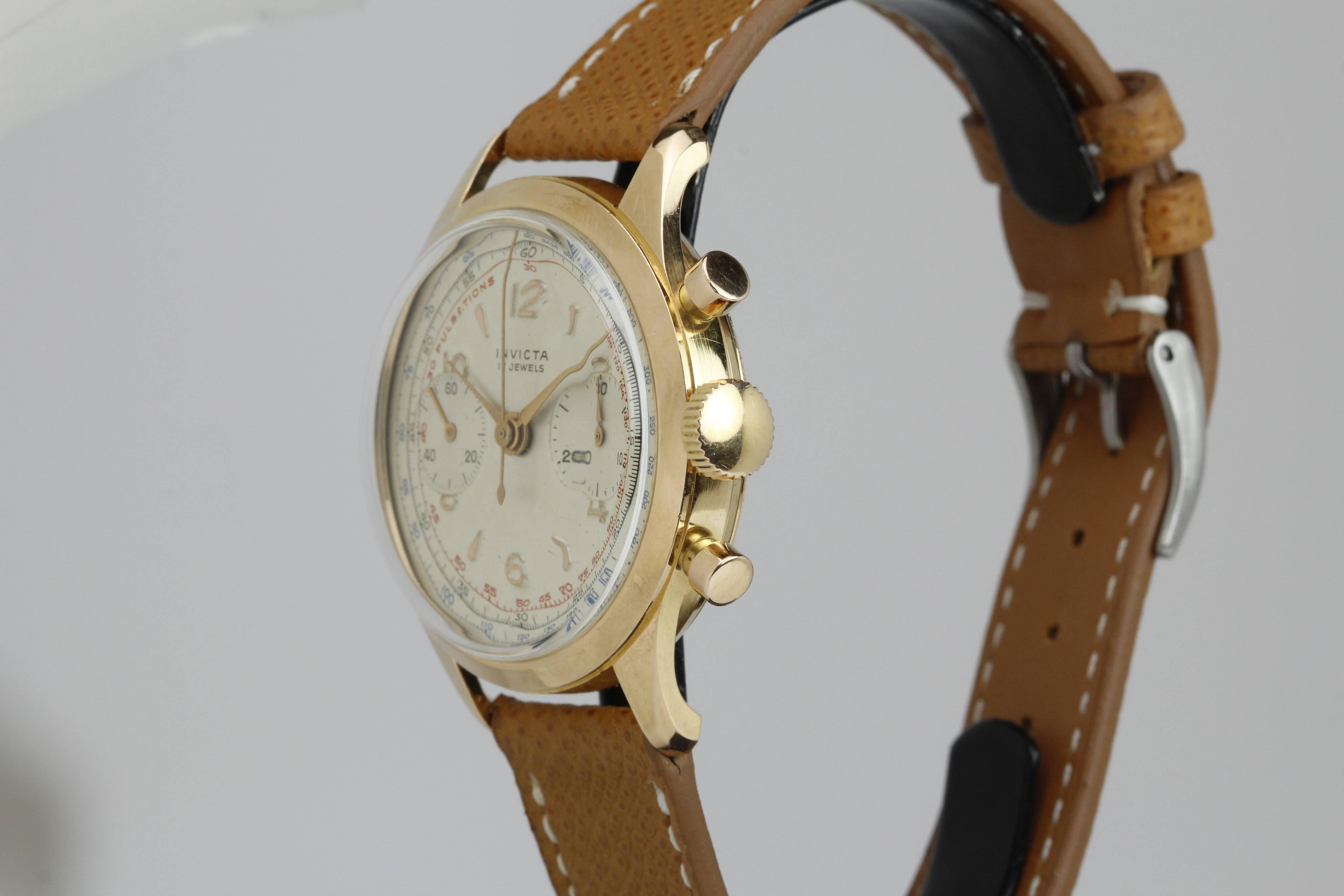 Invicta Rose Gold Chronograph manual wind Wristwatch In Excellent Condition In Miami Beach, FL