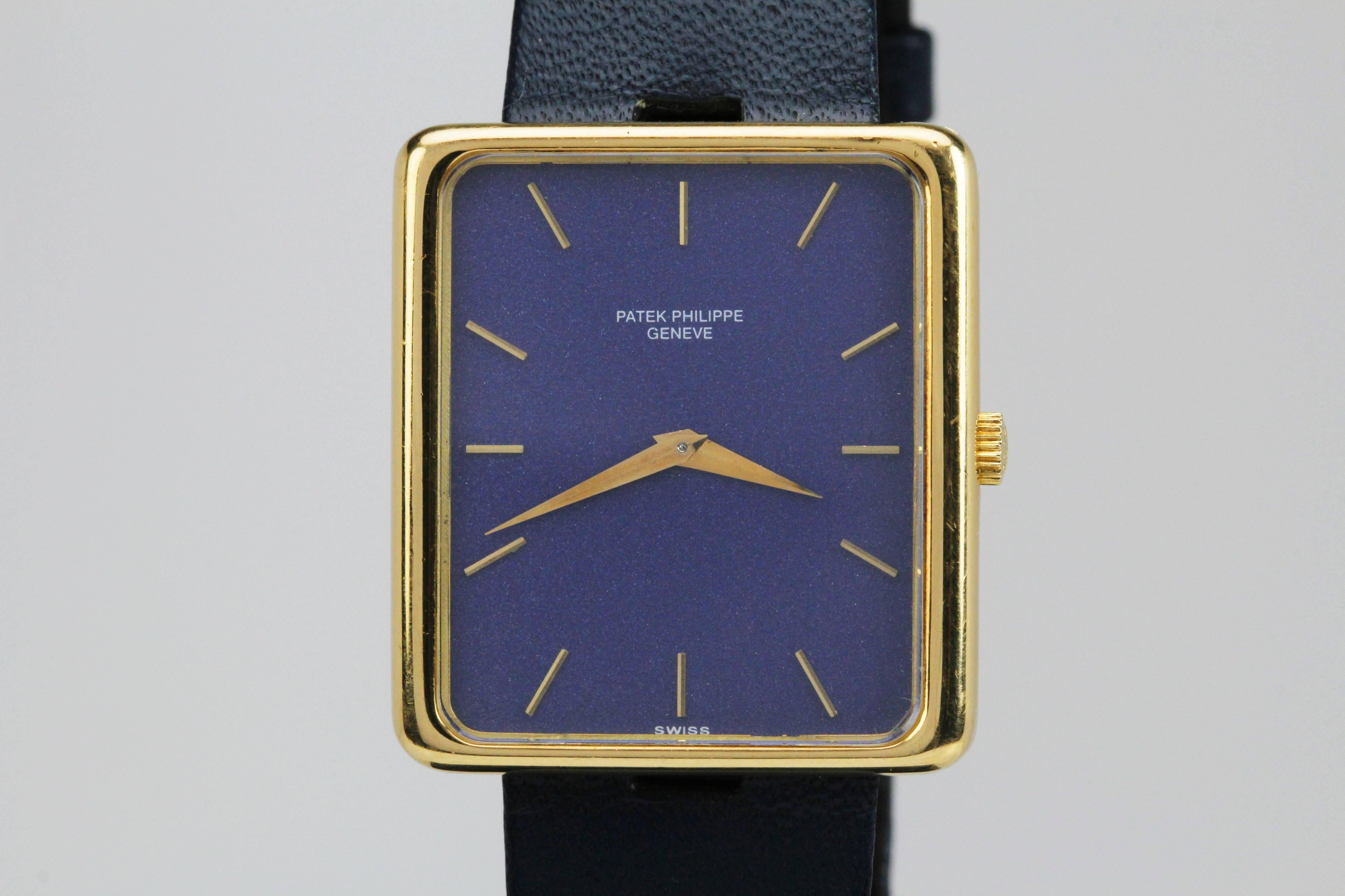 Women's or Men's Patek Philippe Yellow Gold Blue Lego Block Manual Wristwatch Ref 3599