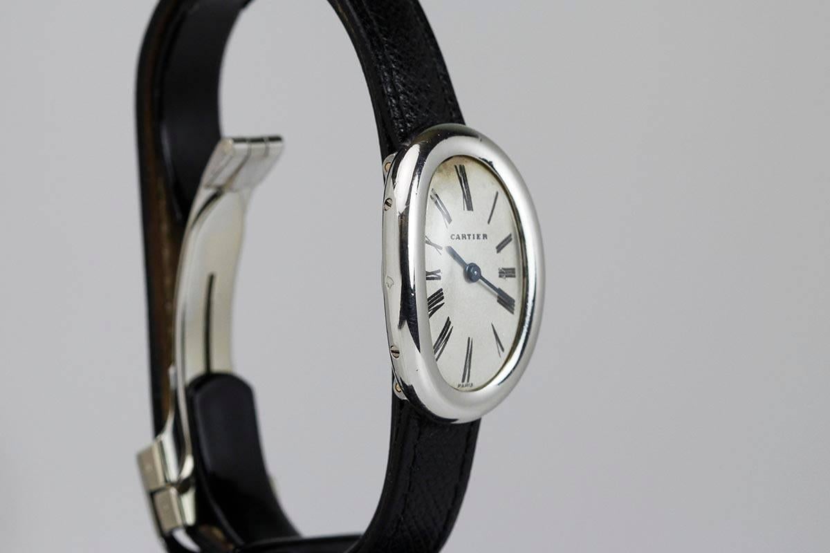 Rare Cartier Ladies Platinum Baignoire Wristwatch In Excellent Condition In Miami Beach, FL