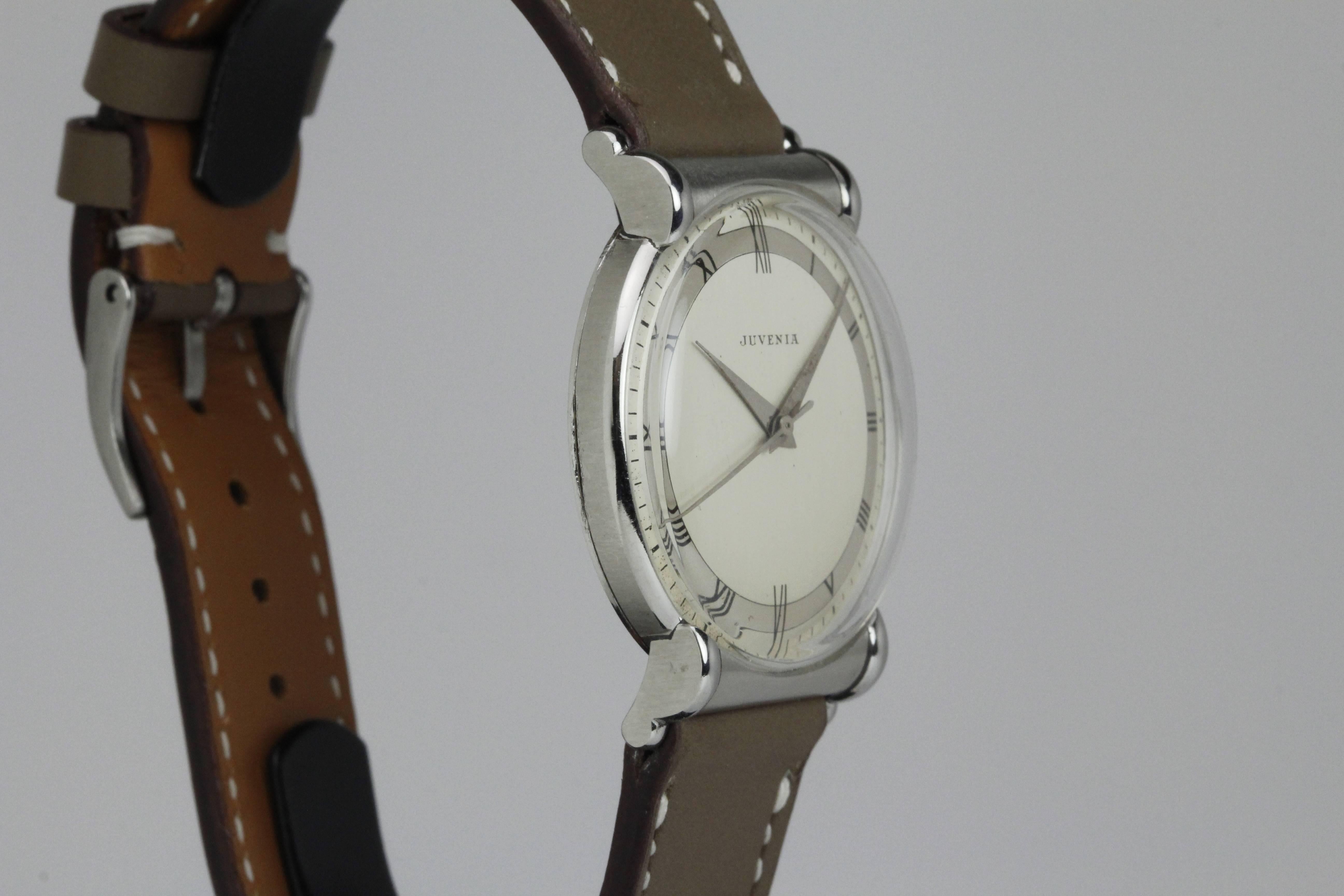 Juvenia Stainless Steel Calatrava Style Manual Wind Wristwatch In Excellent Condition In Miami Beach, FL