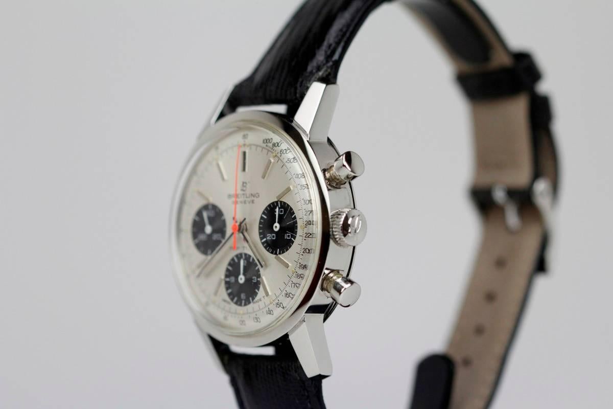 Vintage Breitling Top Time chronograph Ref-810 in stainless steel with a Panda dial and run by a cal-178 manual wind movement. Circa 1960s.
