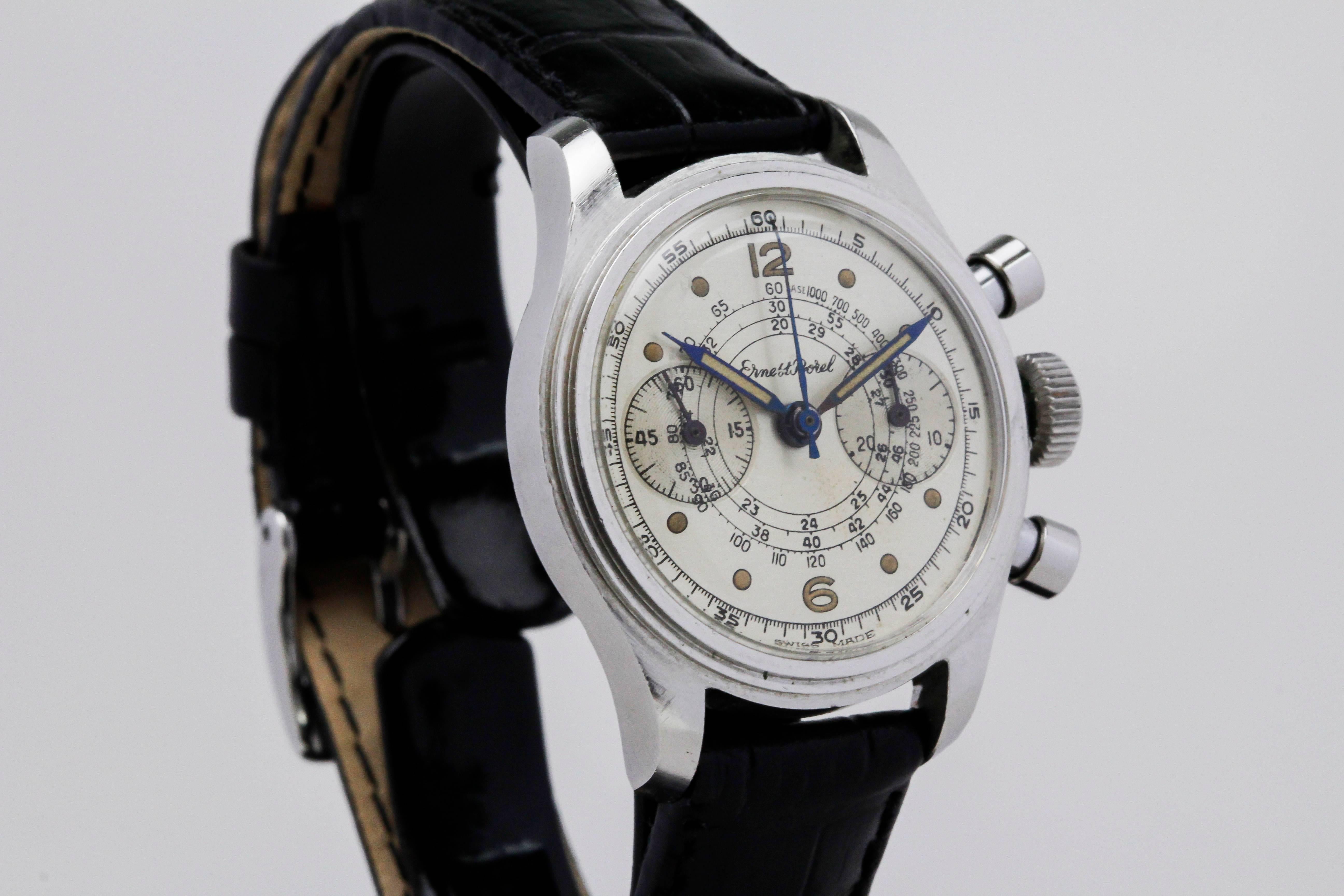 Ernest Borel Stainless Steel Mini Chronograph Manual Wind Wristwatch Ref 707007 5