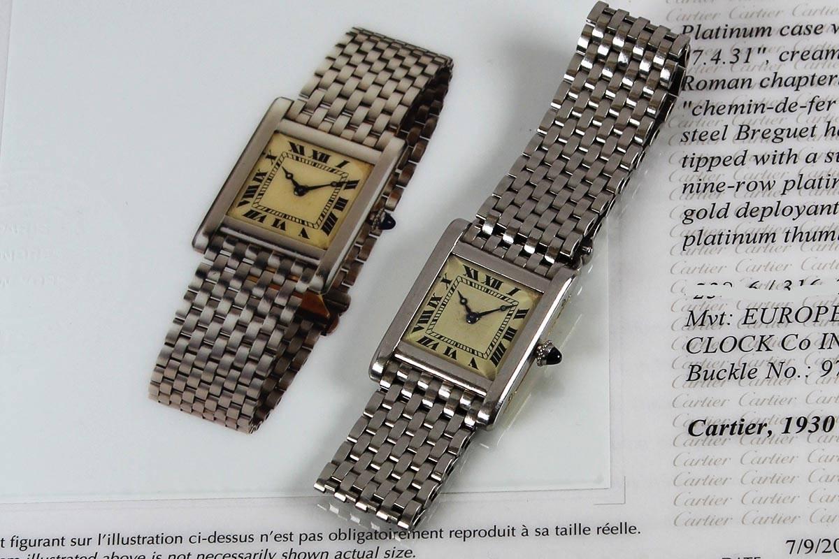 Women's or Men's Art Deco Cartier Platinum Tank Normale Manual Wind Wristwatch Cartier Certified
