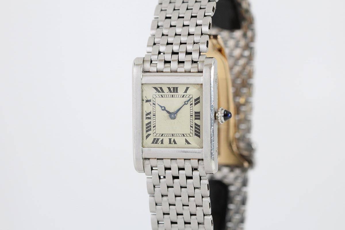 Art Deco Cartier Platinum Tank Normale Manual Wind Wristwatch Cartier Certified 1