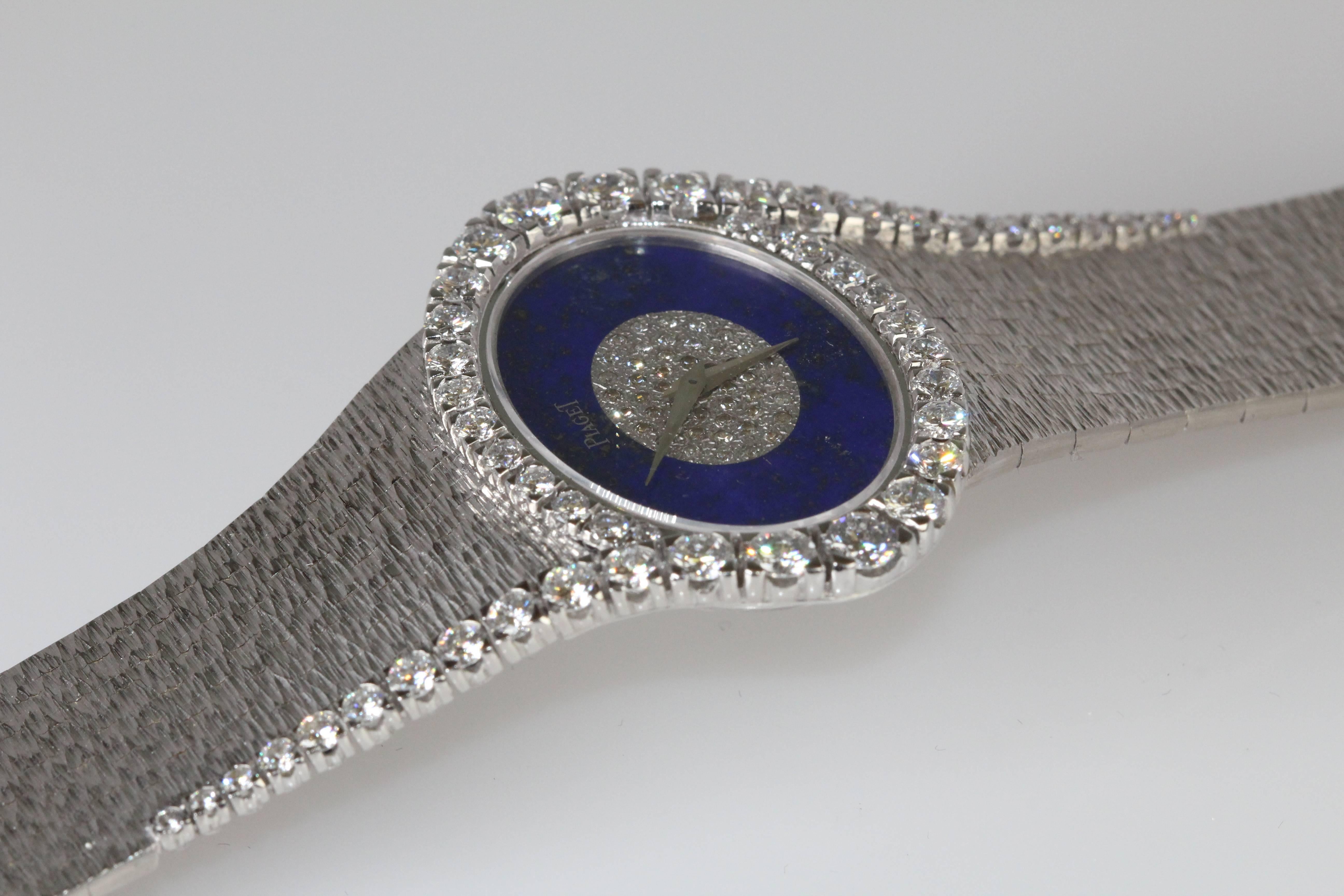 Piaget Ladies White Gold Diamond Lapis Lazuli Bracelet Wristwatch 2
