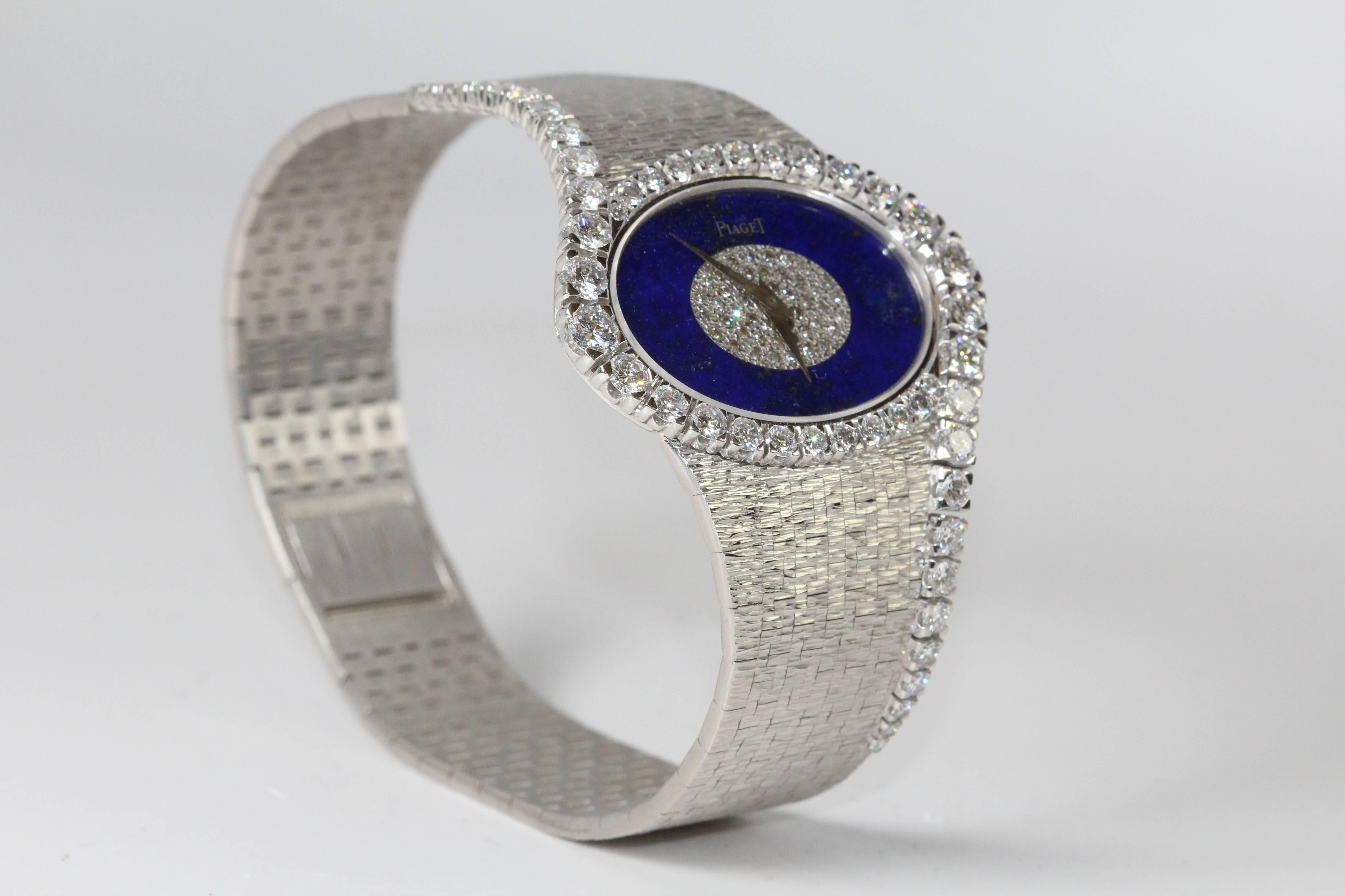 Piaget Ladies White Gold Diamond Lapis Lazuli Bracelet Wristwatch 3