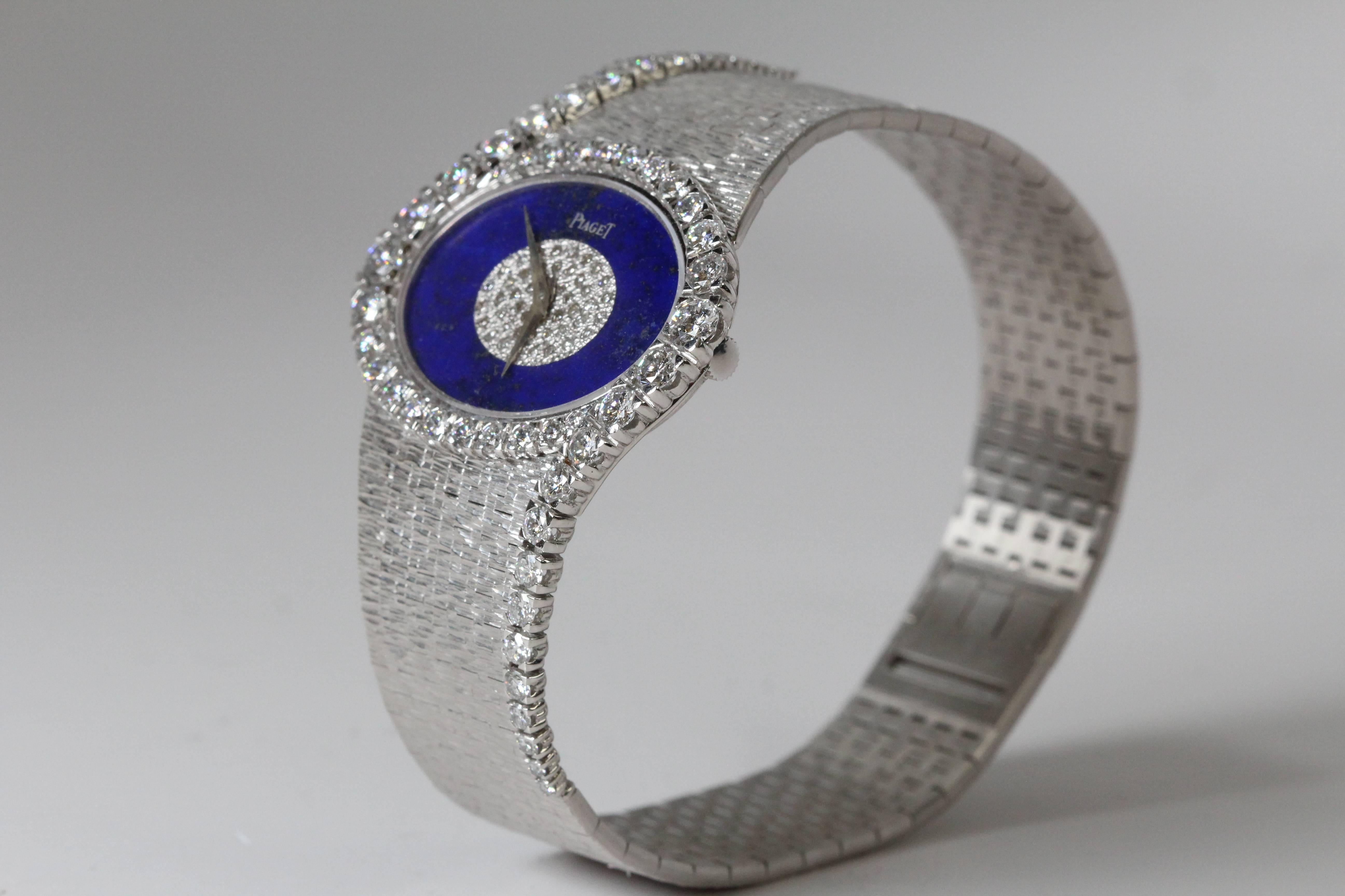 Piaget Ladies White Gold Diamond Lapis Lazuli Bracelet Wristwatch 4