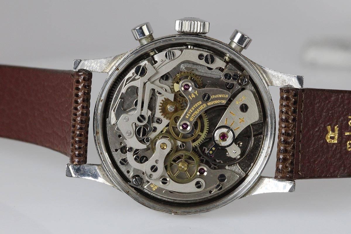 Wittnauer Geneve Stainless Steel Two-Register Chronograph Wristwatch Ref 3256 In Excellent Condition In Miami Beach, FL