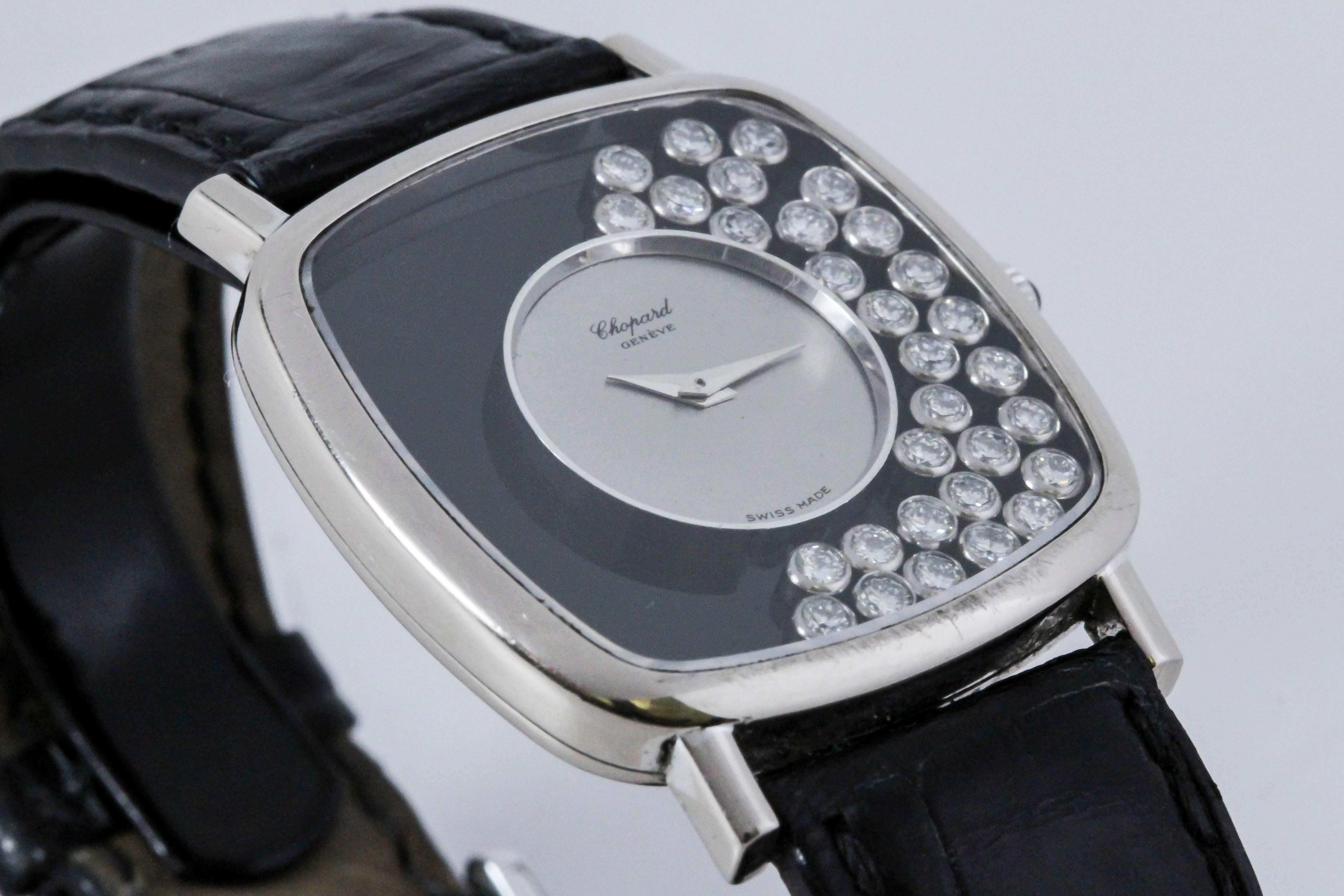 Women's or Men's Chopard White Gold Happy Diamonds Manual Wind Wristwatch Ref 2106