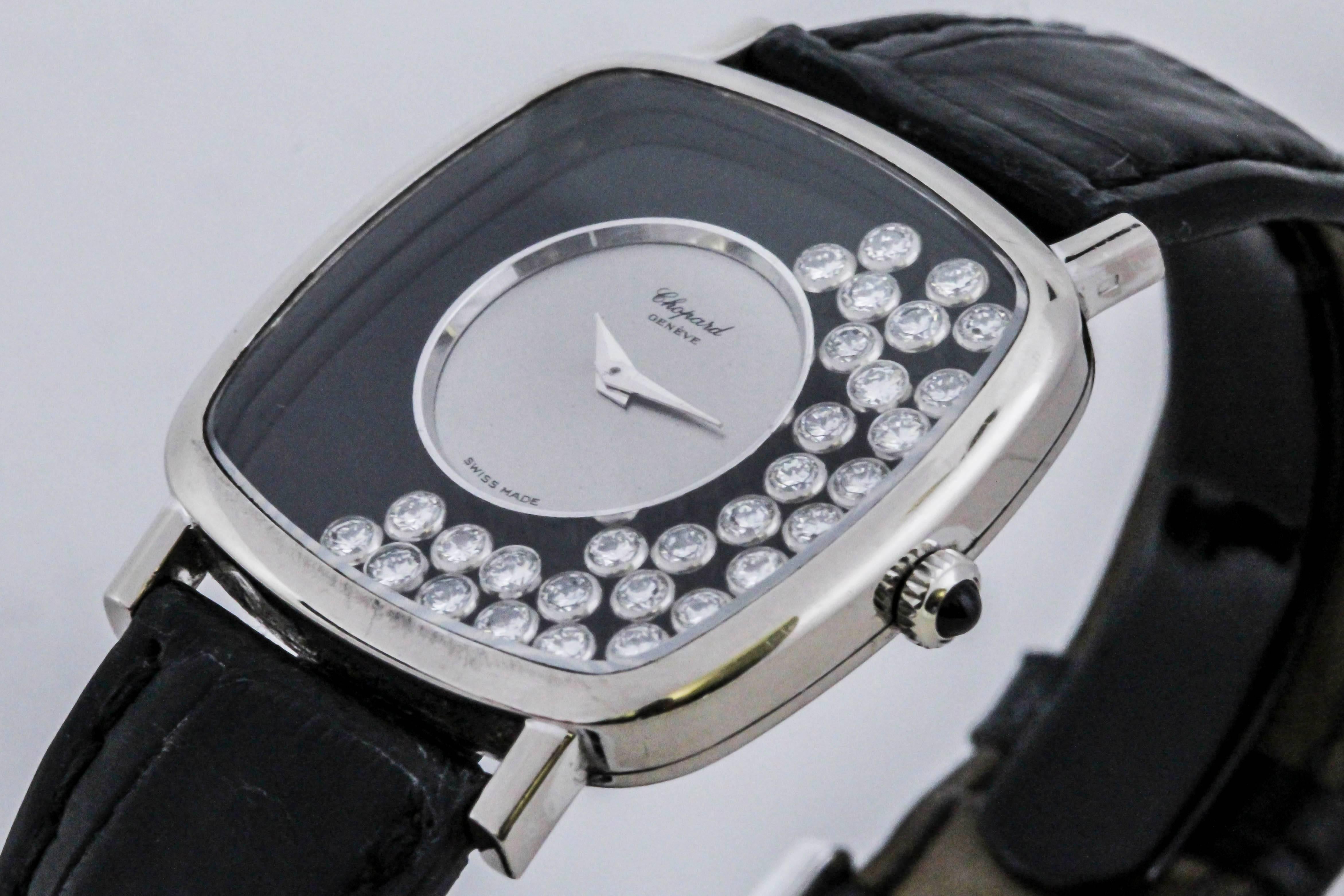 Chopard White Gold Happy Diamonds Manual Wind Wristwatch Ref 2106 In Excellent Condition In Miami Beach, FL
