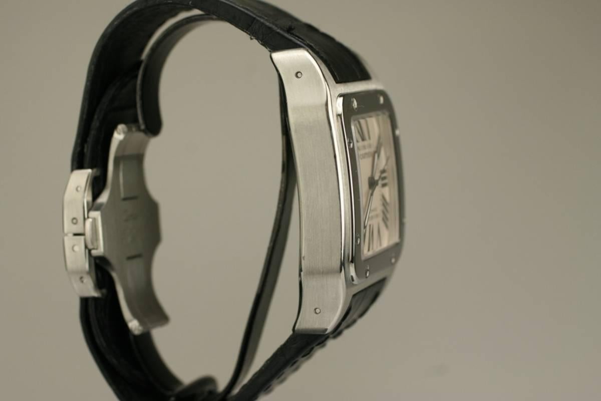 Cartier Stainless Steel Small Santos 100 deployant clasp automatic wristwatch  In Excellent Condition In Miami Beach, FL