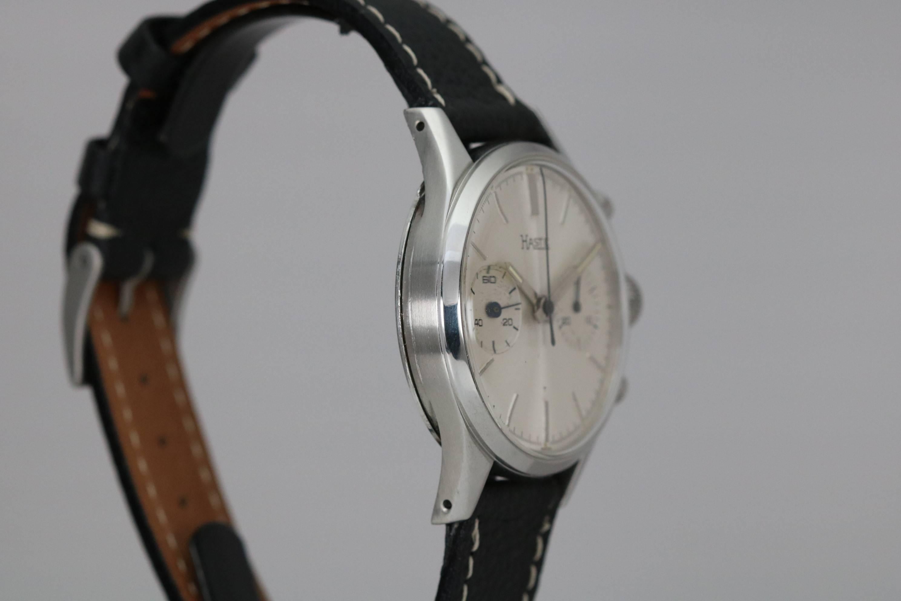 Haste Stainless Steel Chronograph Manual Wristwatch, circa 1960s In Excellent Condition In Miami Beach, FL