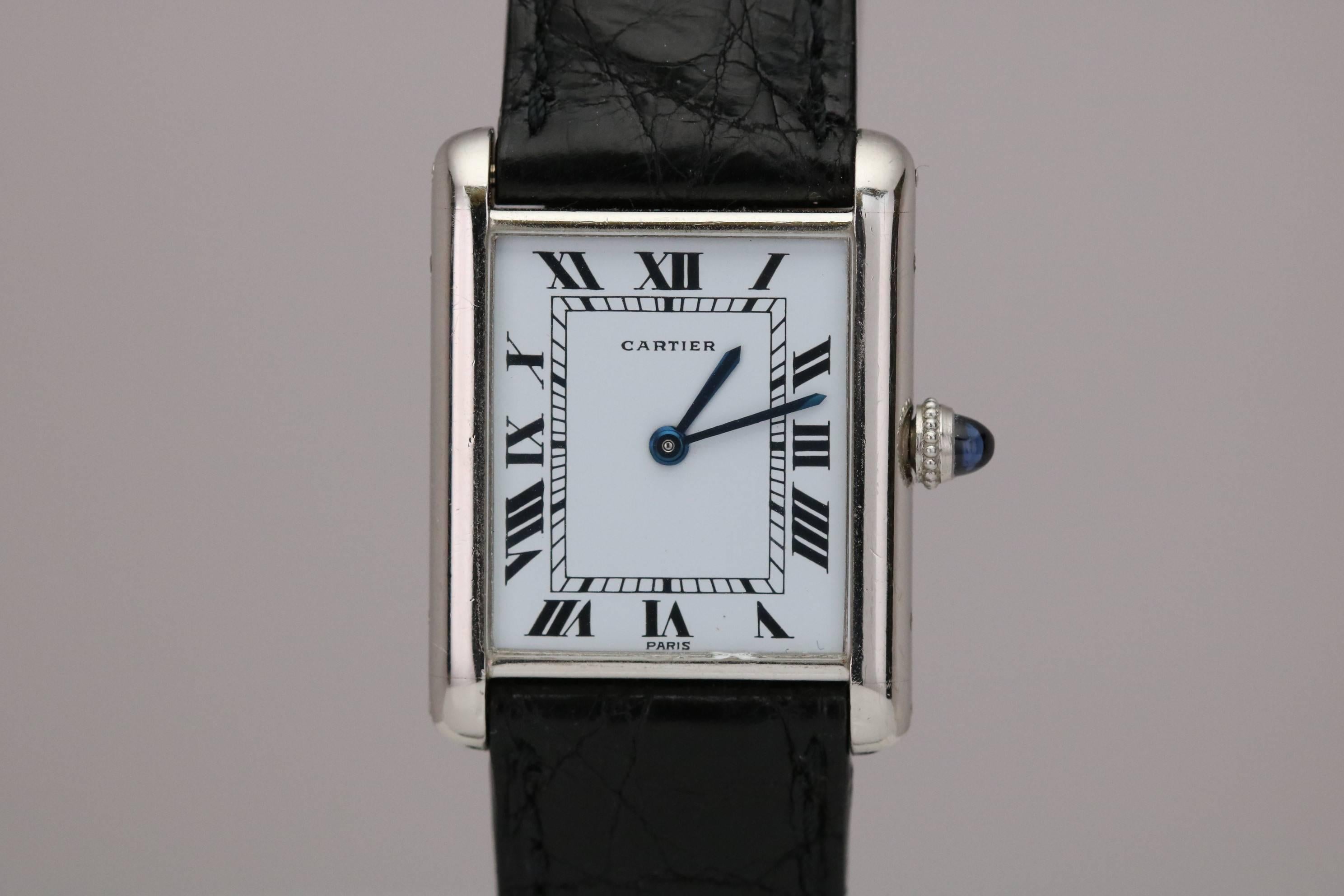 Cartier Platinum Tank Manual Wristwatch, circa 1970s 1