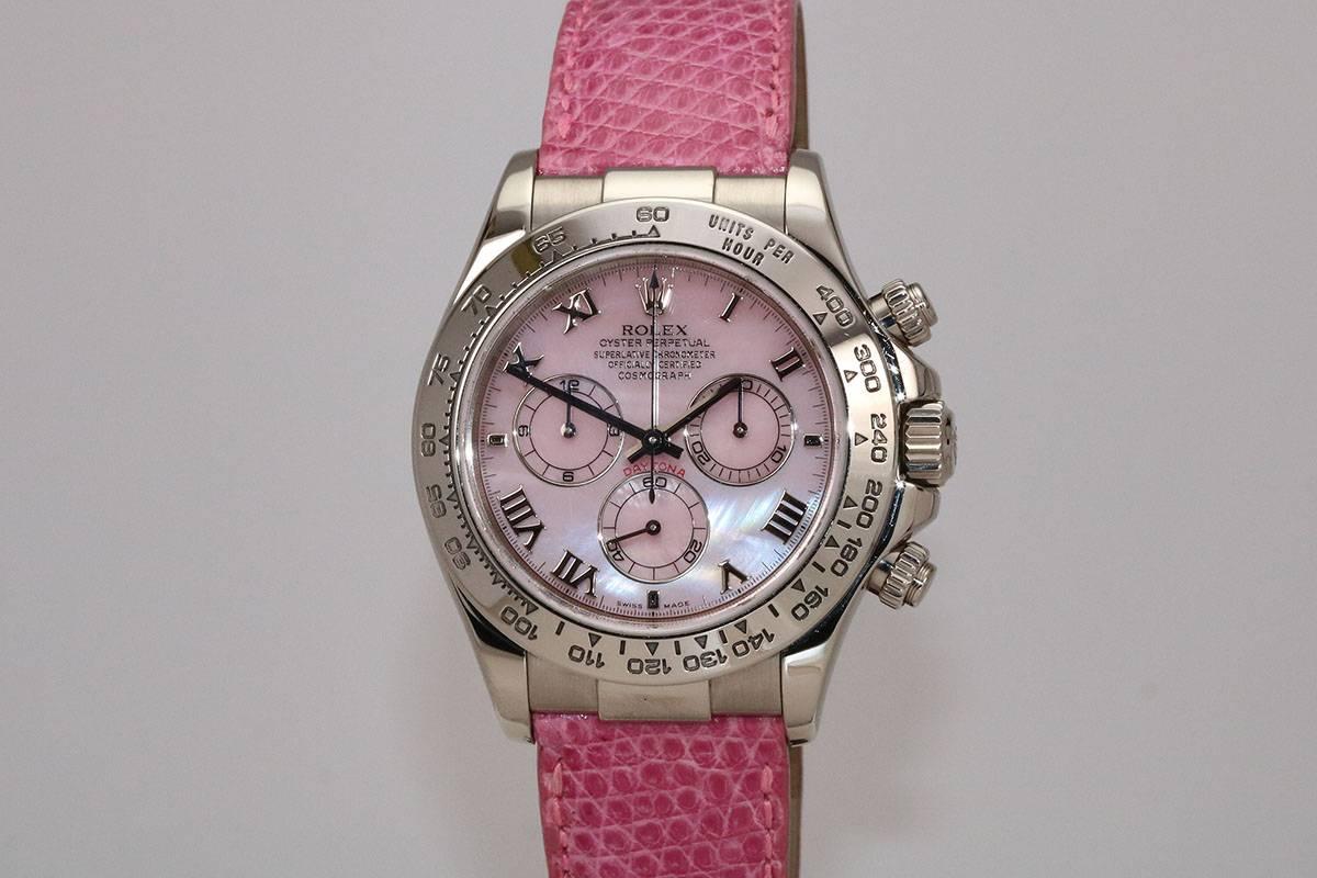 Women's or Men's Rolex White Gold Cosmograph Daytona Beach Dial Automatic Wristwatch, circa 2001