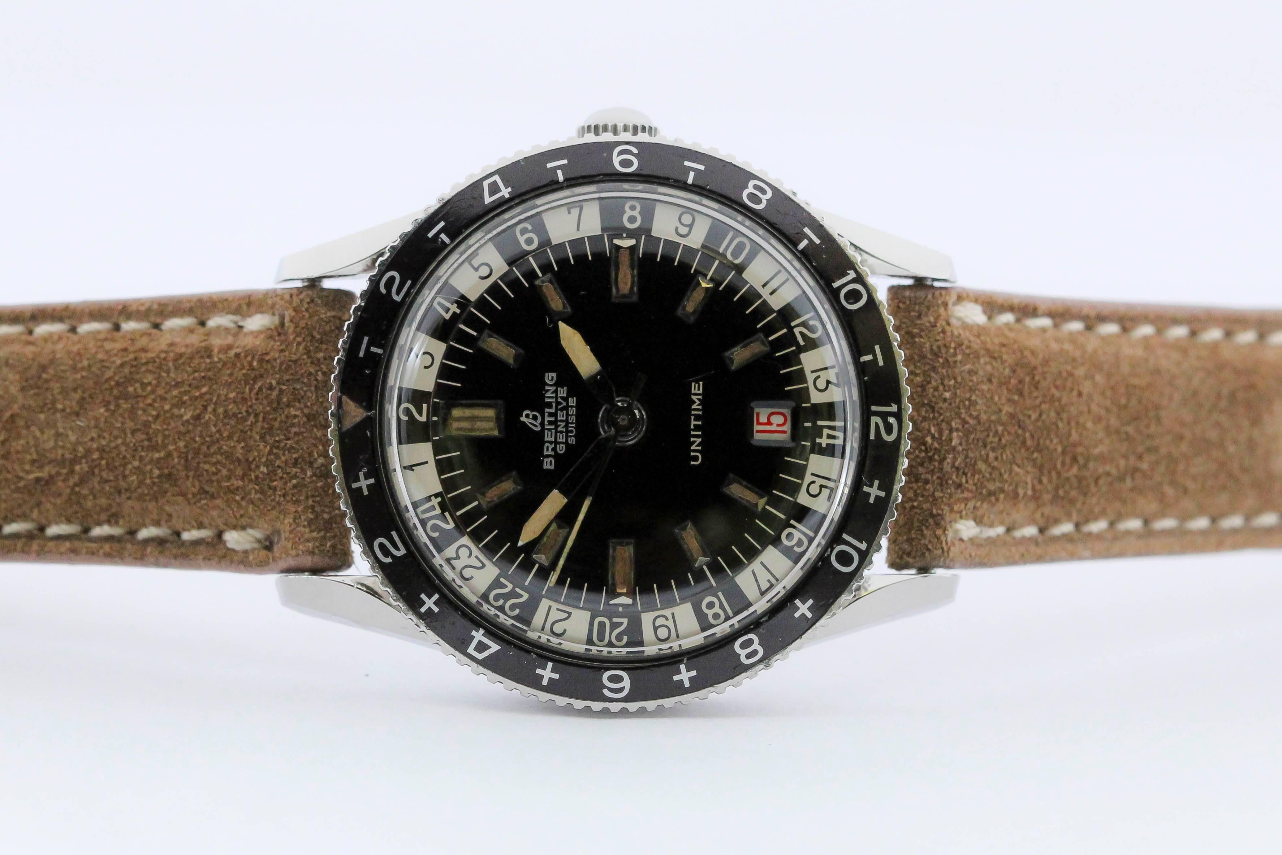 Men's Breitling Stainless Steel Unitime Automatic Wristwatch, circa 1960s