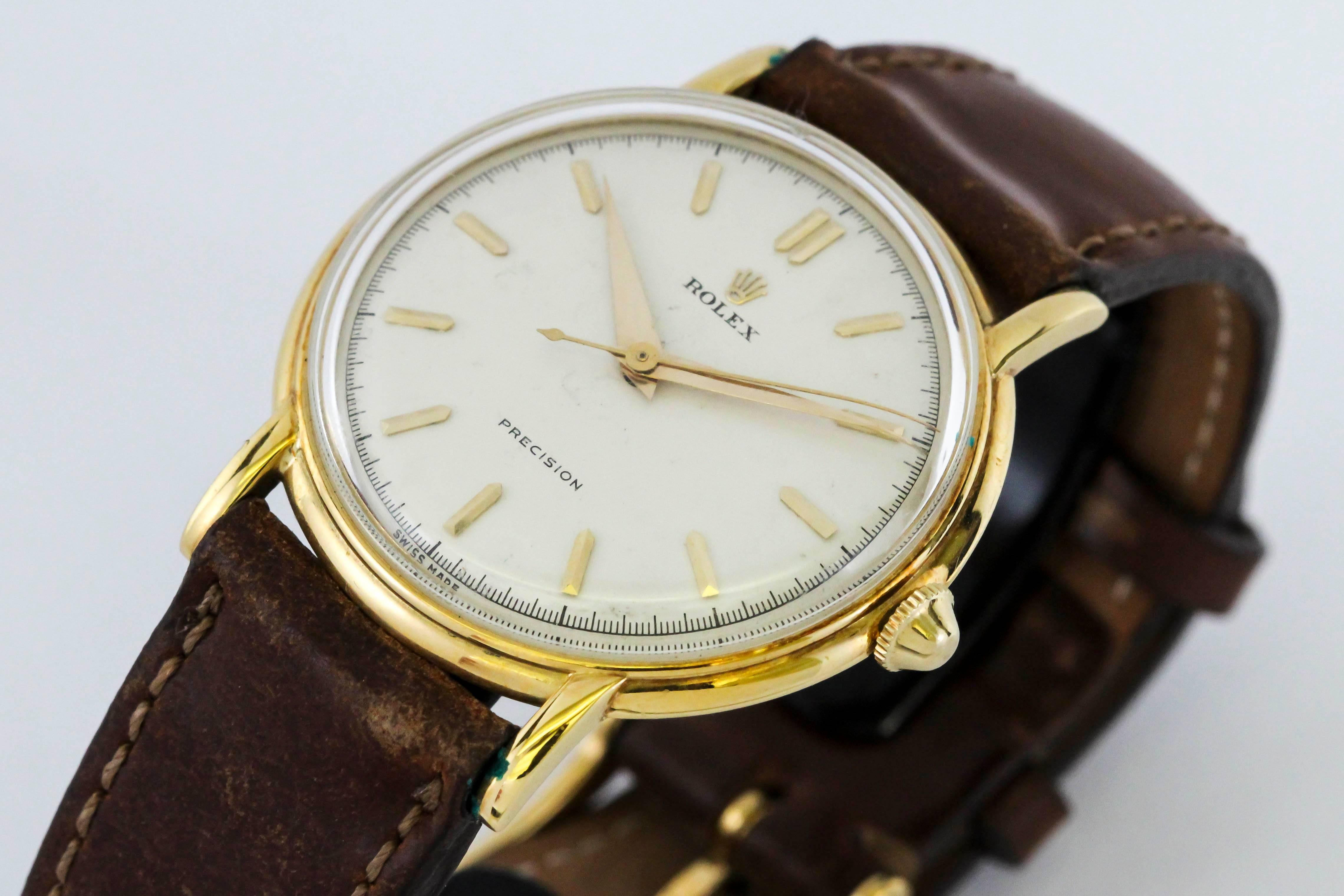 Men's Rolex Yellow Gold Precision Manual Wind Wristwatch Ref 4222, circa 1950s