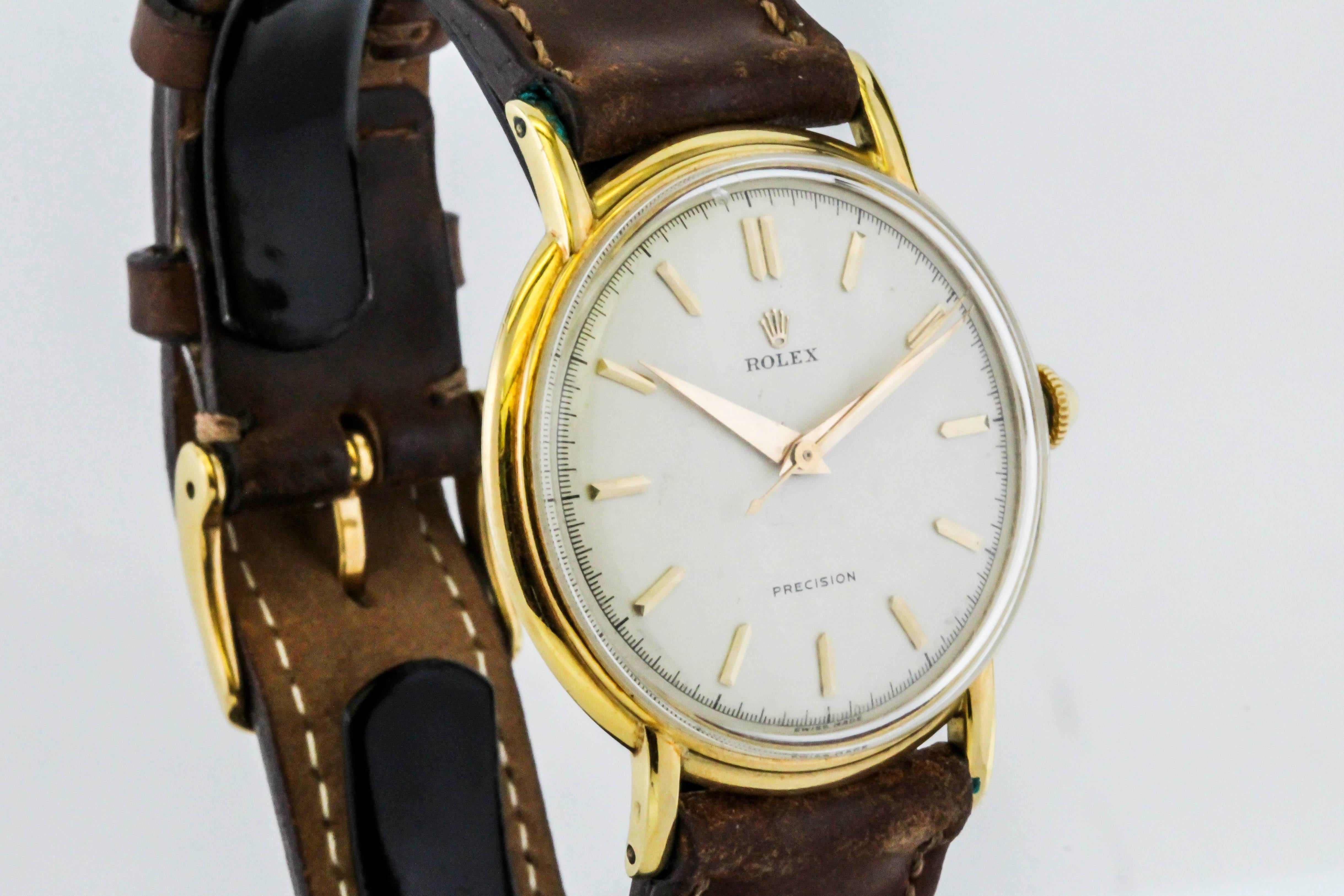 Rolex Yellow Gold Precision Manual Wind Wristwatch Ref 4222, circa 1950s In Excellent Condition In Miami Beach, FL
