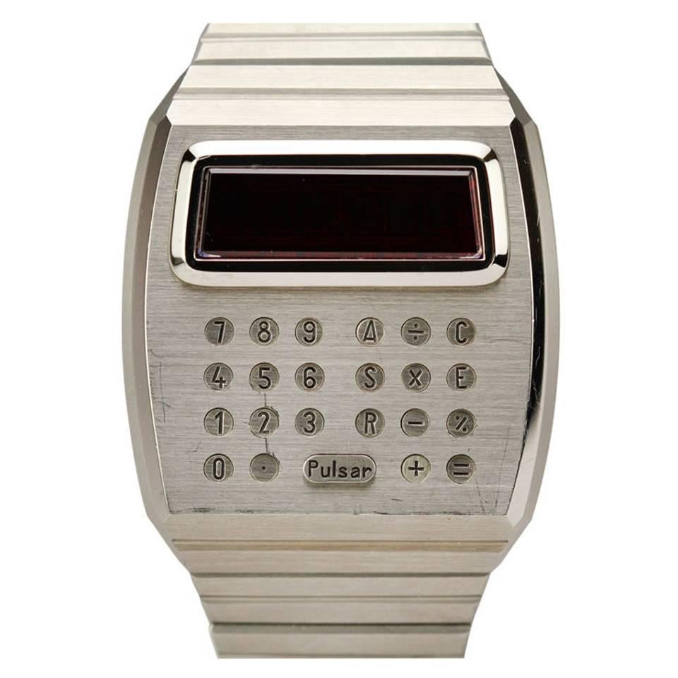 Pulsar Stainless Steel Digital Led Calculator Wristwatch Ref 1823-2