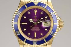 Rolex Yellow Gold Submariner Date Purple Haze Wristwatch Ref 1680