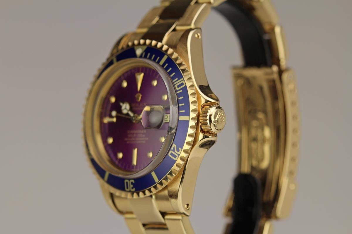 Rolex Gelbgold Submariner Datum lila Dunst Armbanduhr Ref 1680 im Zustand „Hervorragend“ in Miami Beach, FL