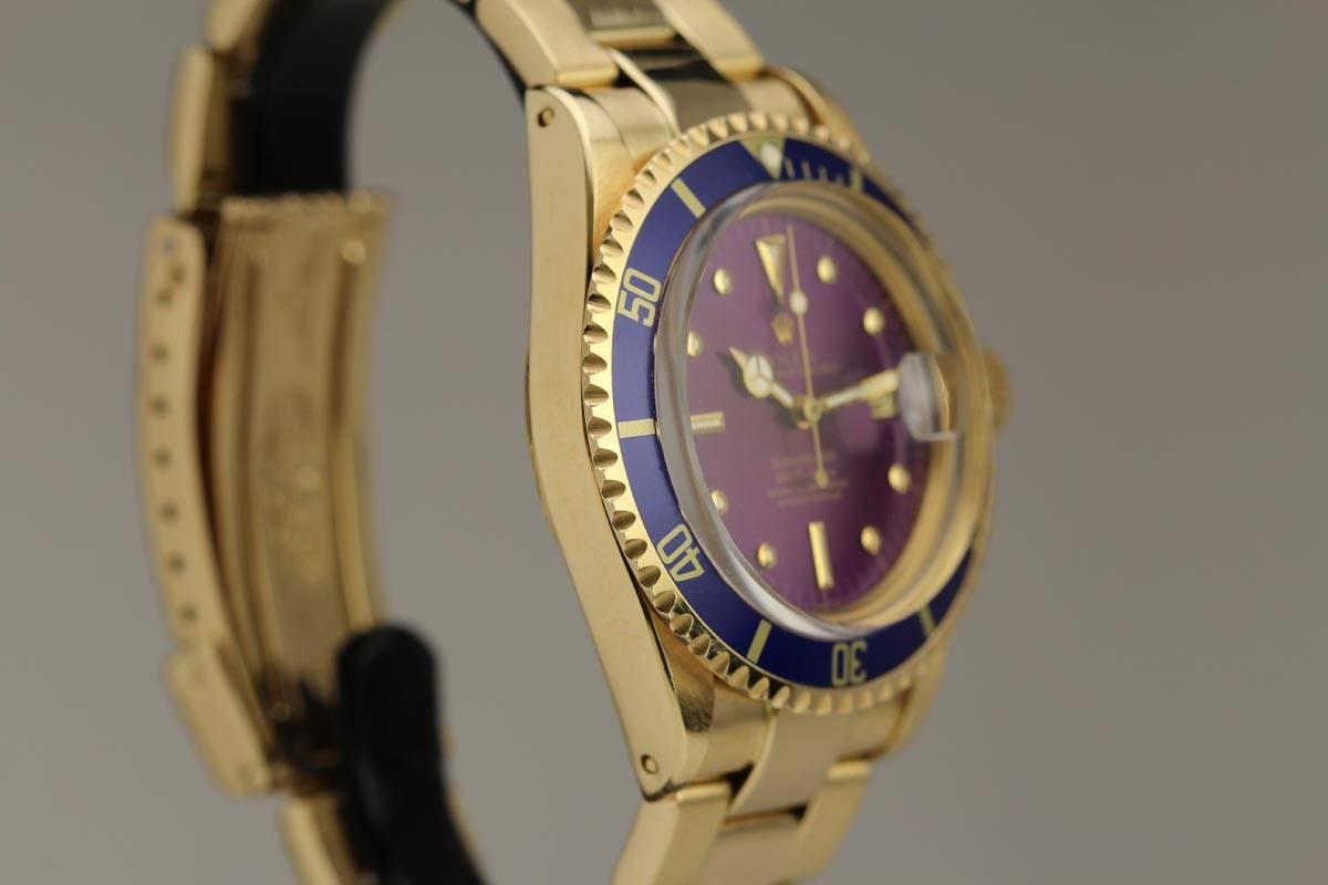 Rolex Gelbgold Submariner Datum lila Dunst Armbanduhr Ref 1680 Herren