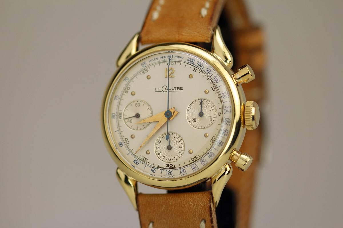 LeCoultre Yellow Gold Chronograph Wristwatch In Excellent Condition In Miami Beach, FL